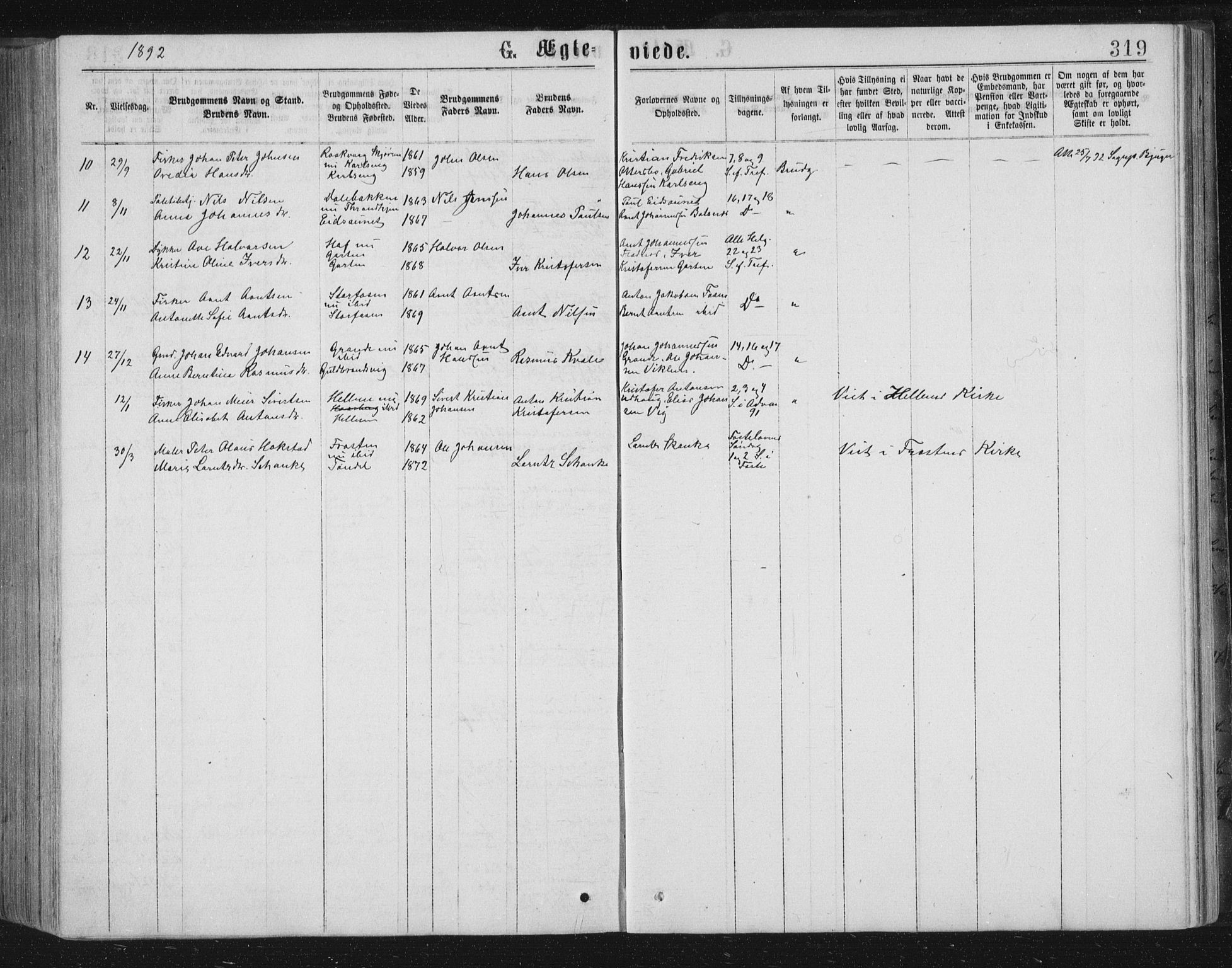 Ministerialprotokoller, klokkerbøker og fødselsregistre - Sør-Trøndelag, SAT/A-1456/659/L0745: Klokkerbok nr. 659C02, 1869-1892, s. 319