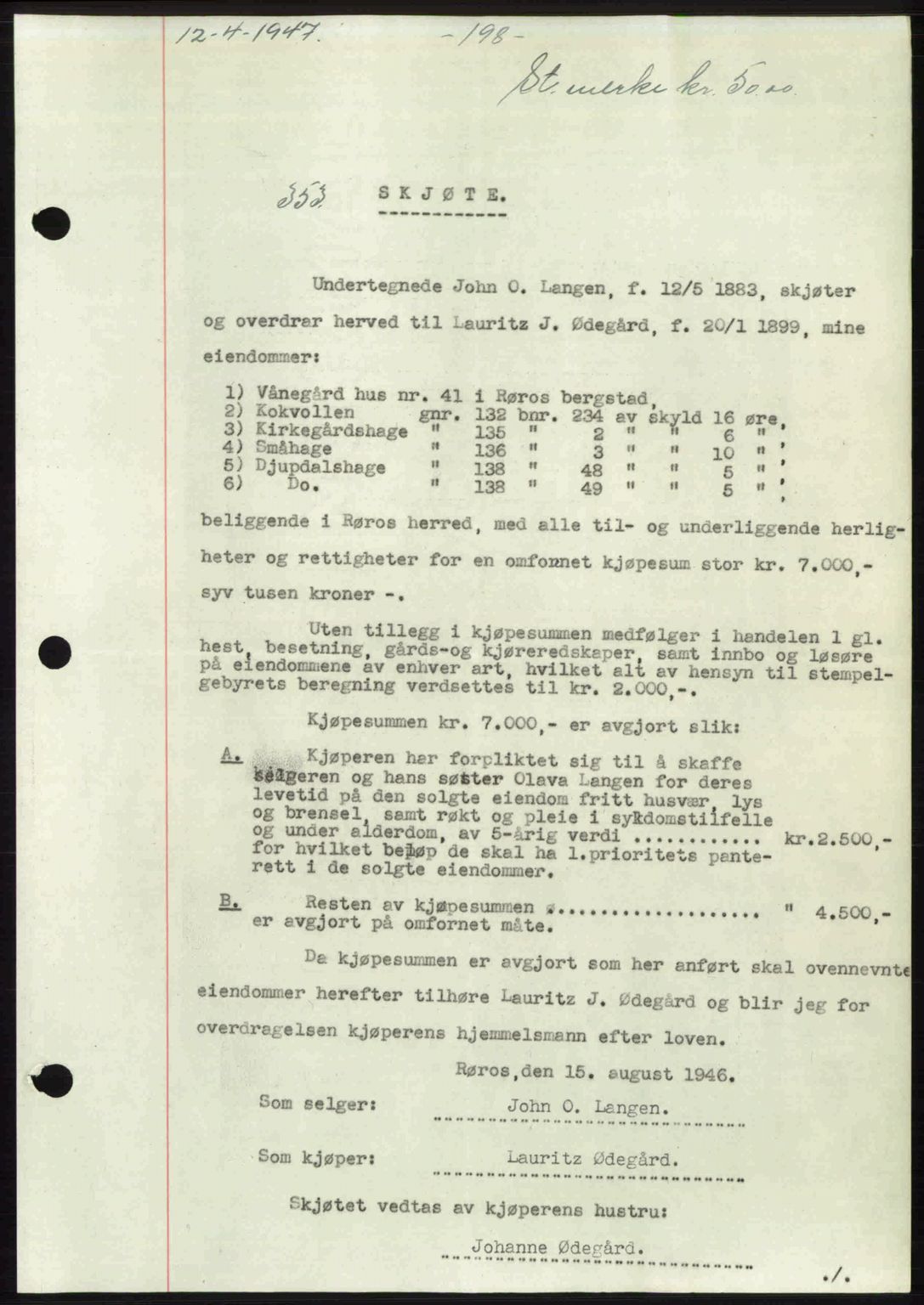 Gauldal sorenskriveri, SAT/A-0014/1/2/2C: Pantebok nr. A3, 1947-1947, Dagboknr: 353/1947