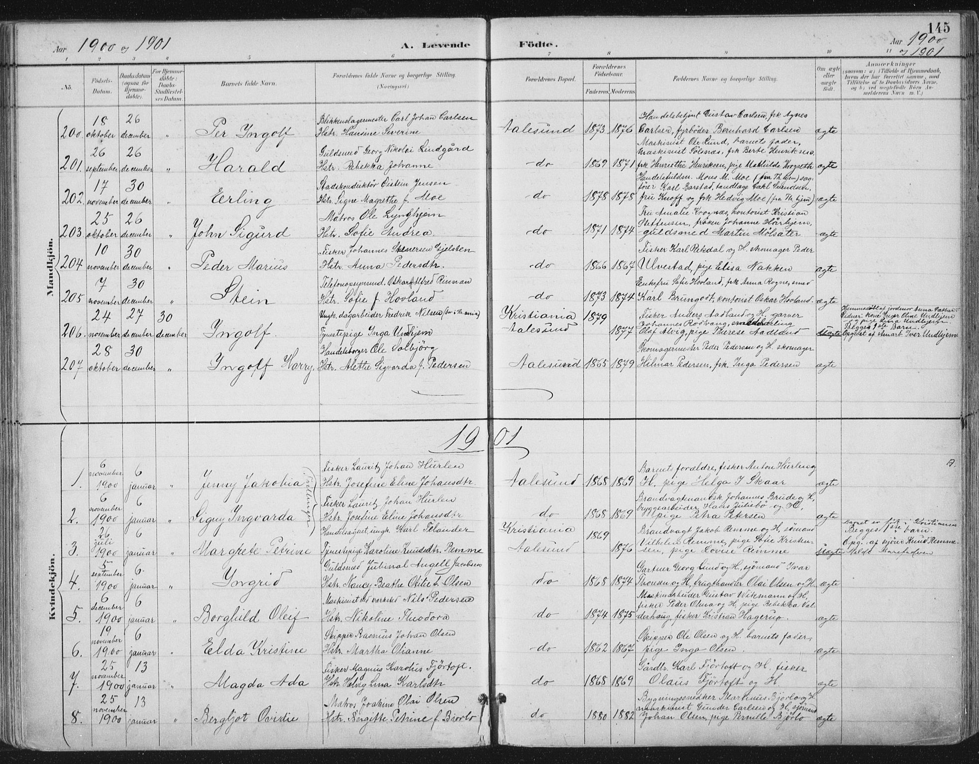 Ministerialprotokoller, klokkerbøker og fødselsregistre - Møre og Romsdal, SAT/A-1454/529/L0456: Ministerialbok nr. 529A06, 1894-1906, s. 145