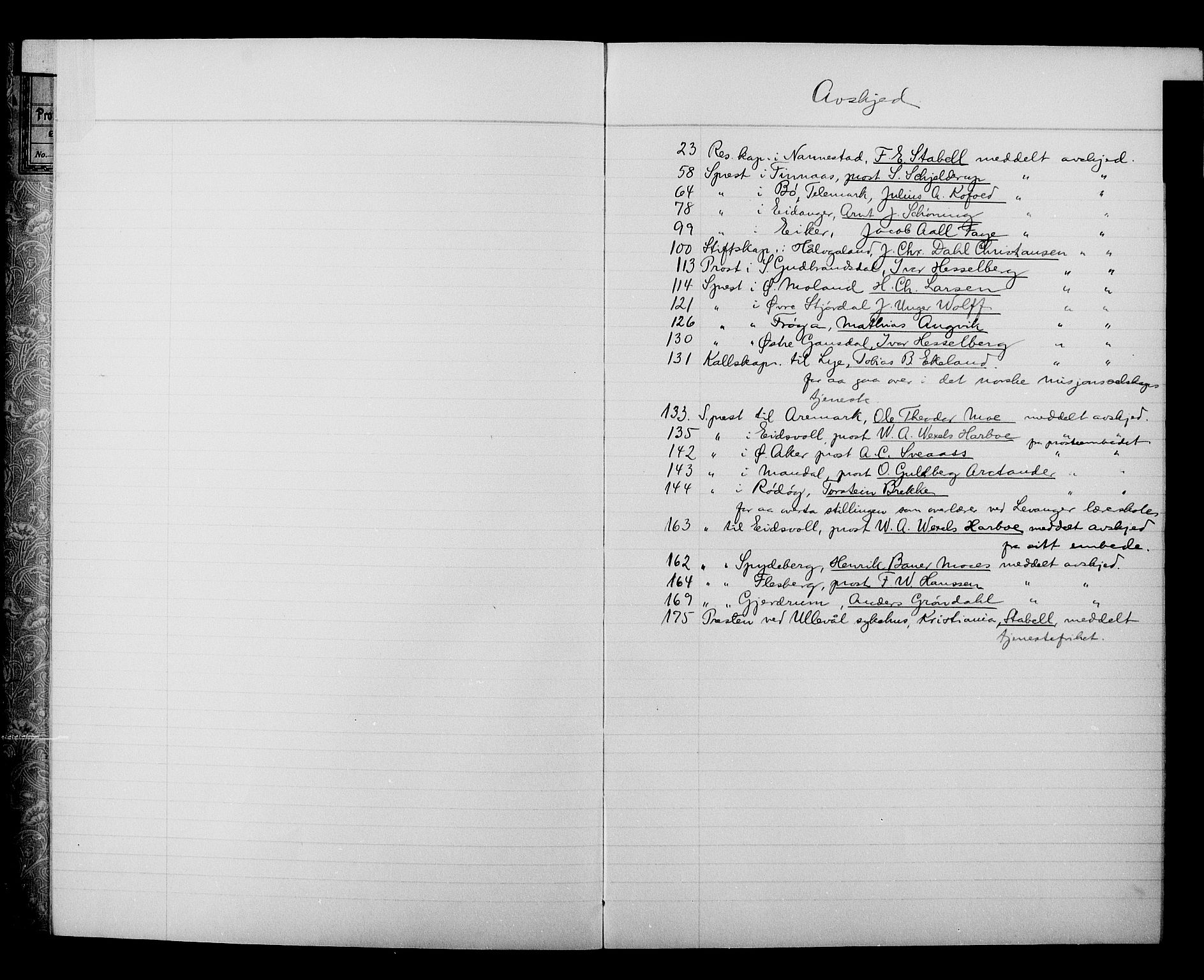 Kirke- og undervisningsdepartementet, Kontoret  for kirke og geistlighet A, AV/RA-S-1007/A/Aa/L0336: Register, 1921