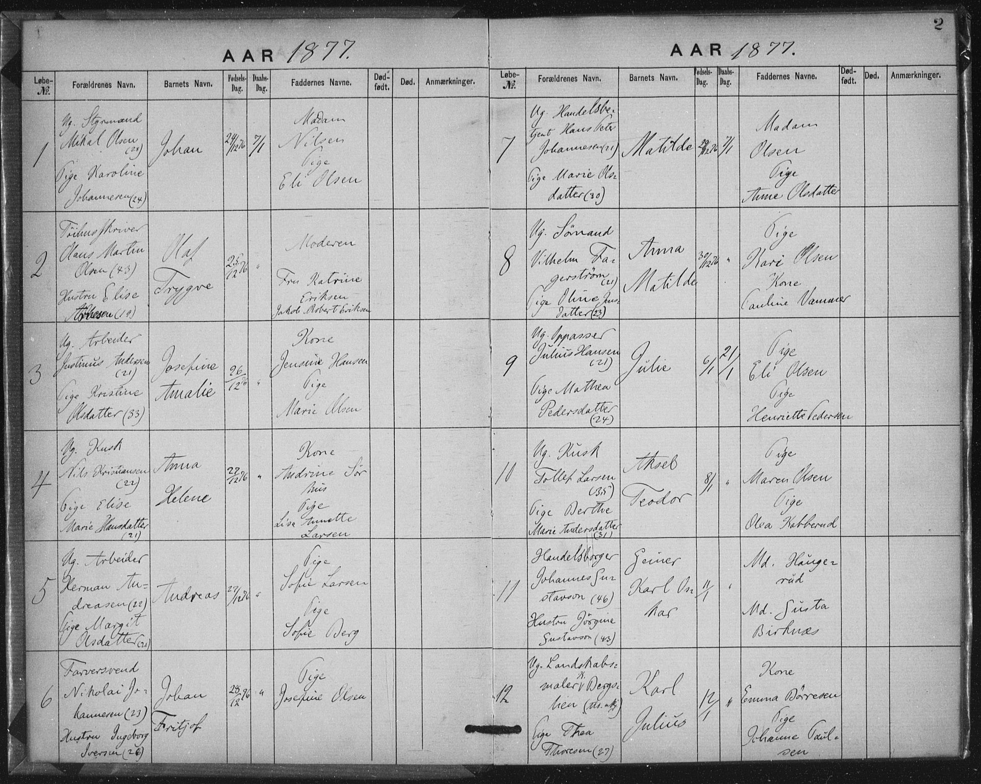 Rikshospitalet prestekontor Kirkebøker, AV/SAO-A-10309b/K/L0003/0001: Dåpsbok nr. 3.1, 1877-1884, s. 2