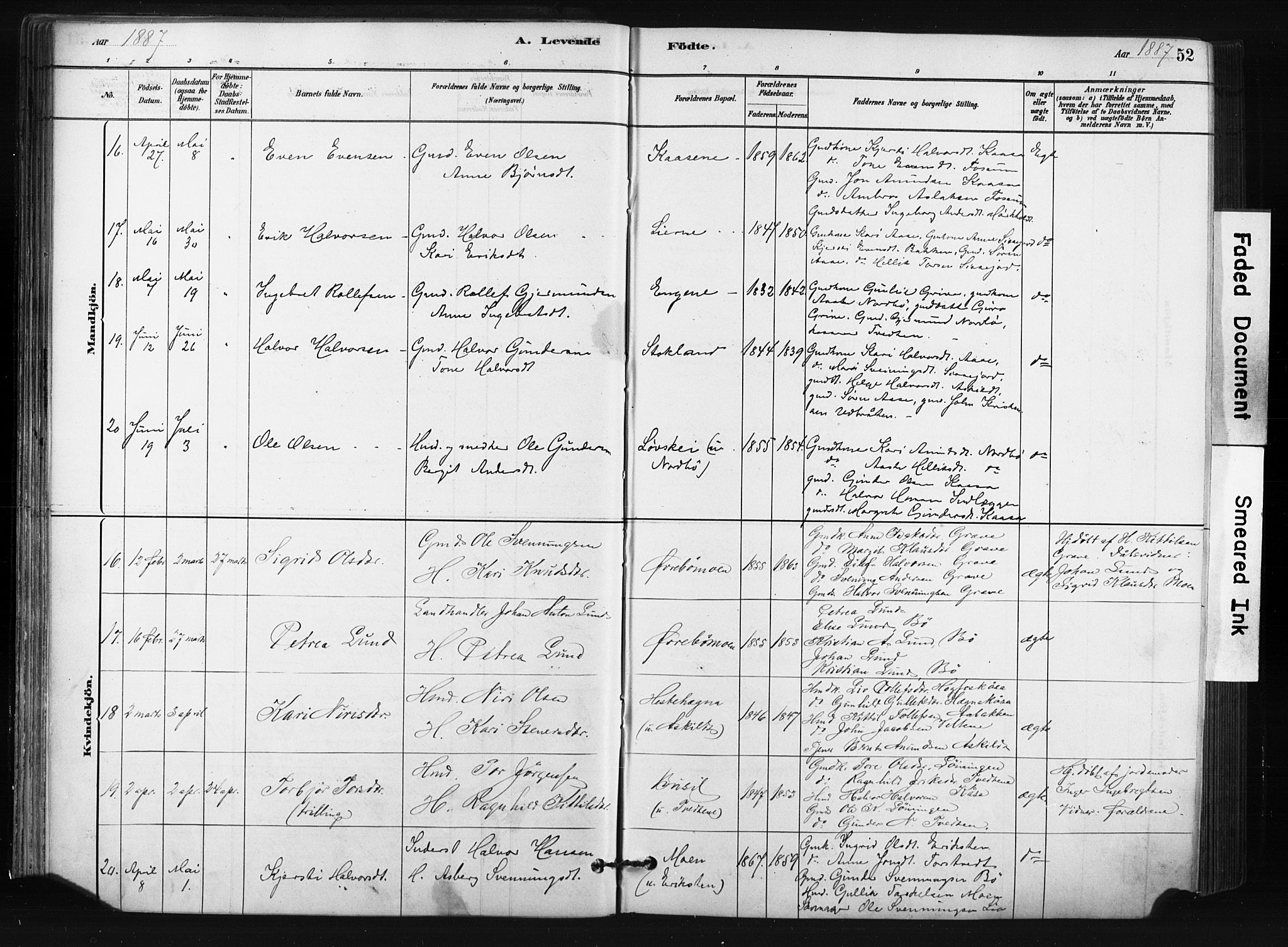 Bø kirkebøker, AV/SAKO-A-257/F/Fa/L0010: Ministerialbok nr. 10, 1880-1892, s. 52