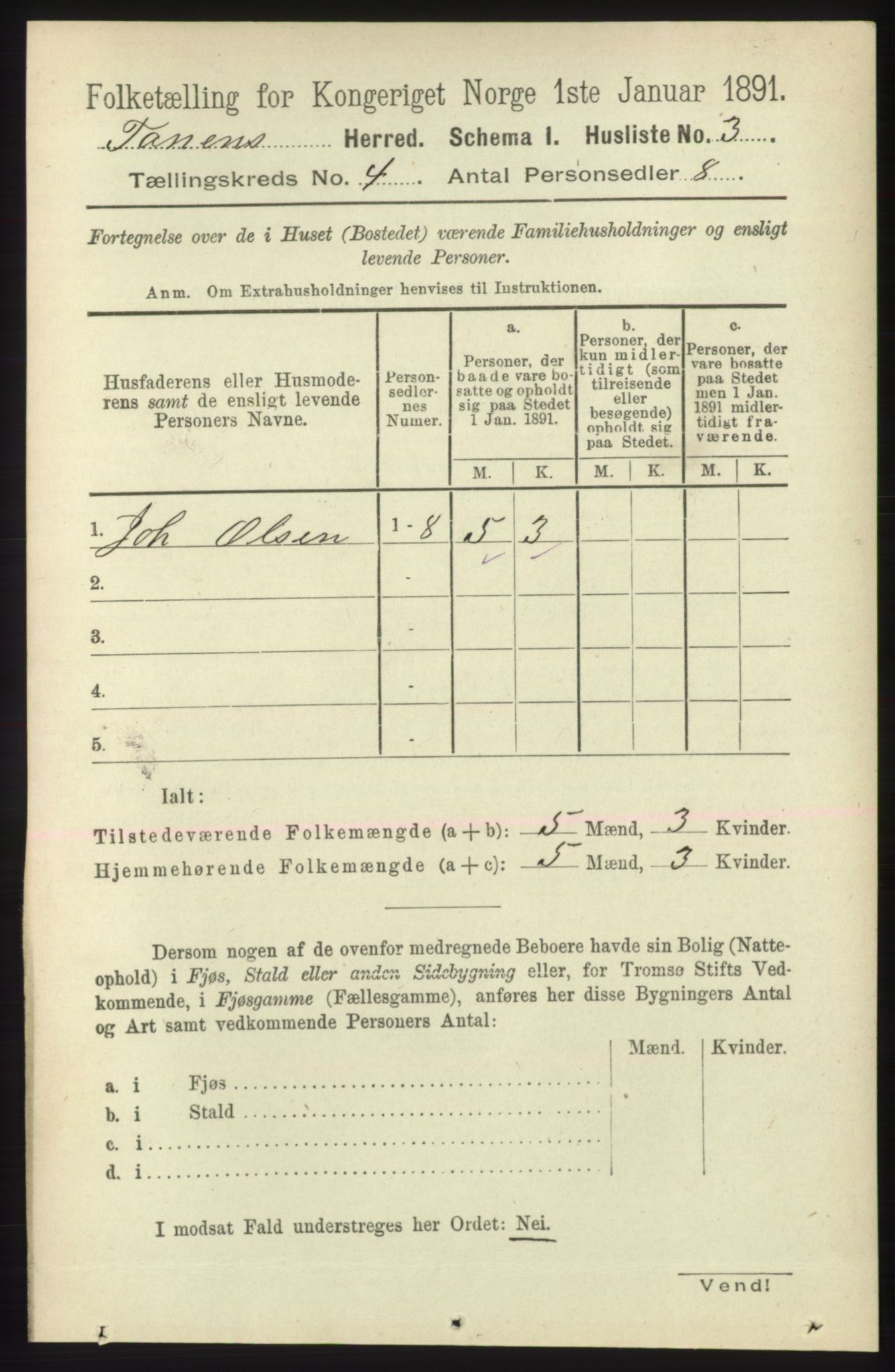 RA, Folketelling 1891 for 2025 Tana herred, 1891, s. 1718