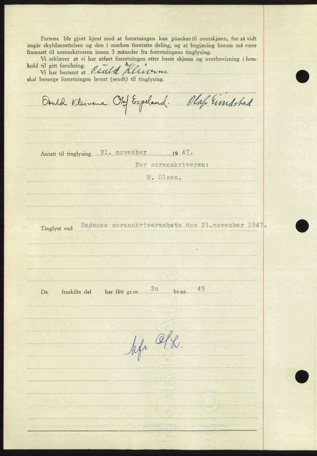Nedenes sorenskriveri, AV/SAK-1221-0006/G/Gb/Gba/L0058: Pantebok nr. A10, 1947-1948, Dagboknr: 1720/1947
