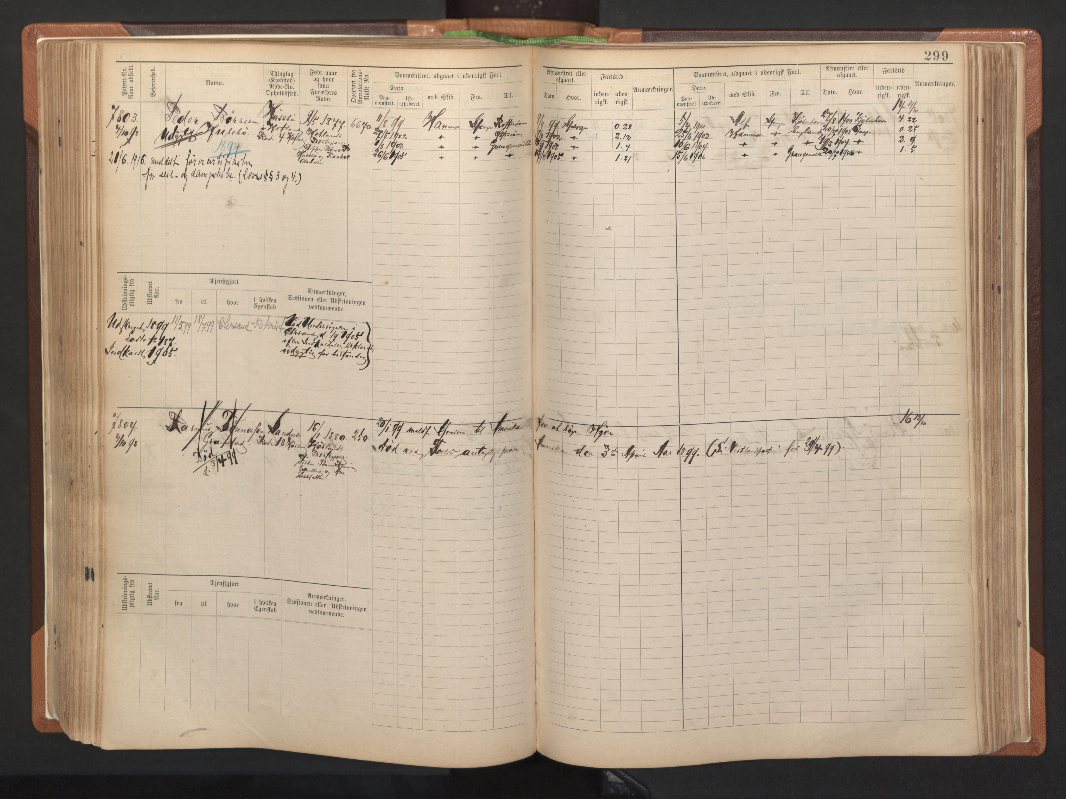 Stavanger sjømannskontor, SAST/A-102006/F/Fb/Fbb/L0012: Sjøfartshovedrulle, patentnr. 7207-8158, 1894-1904, s. 302