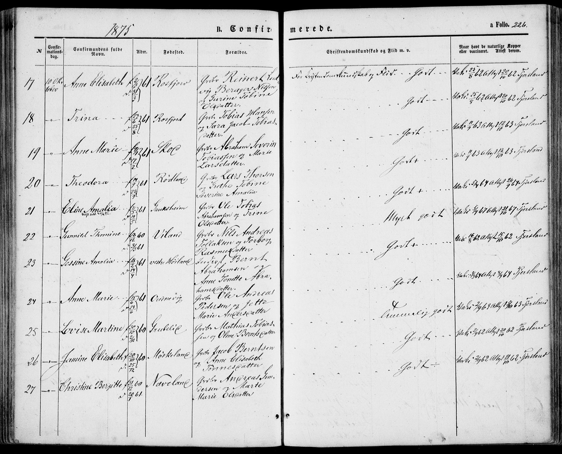 Lyngdal sokneprestkontor, AV/SAK-1111-0029/F/Fa/Fac/L0010: Ministerialbok nr. A 10, 1865-1878, s. 226