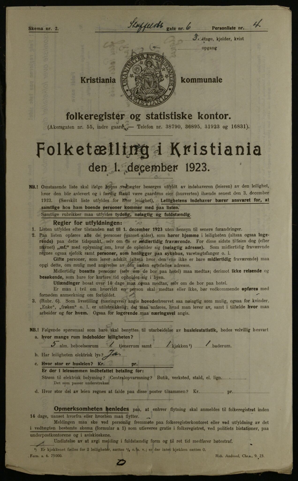 OBA, Kommunal folketelling 1.12.1923 for Kristiania, 1923, s. 111186