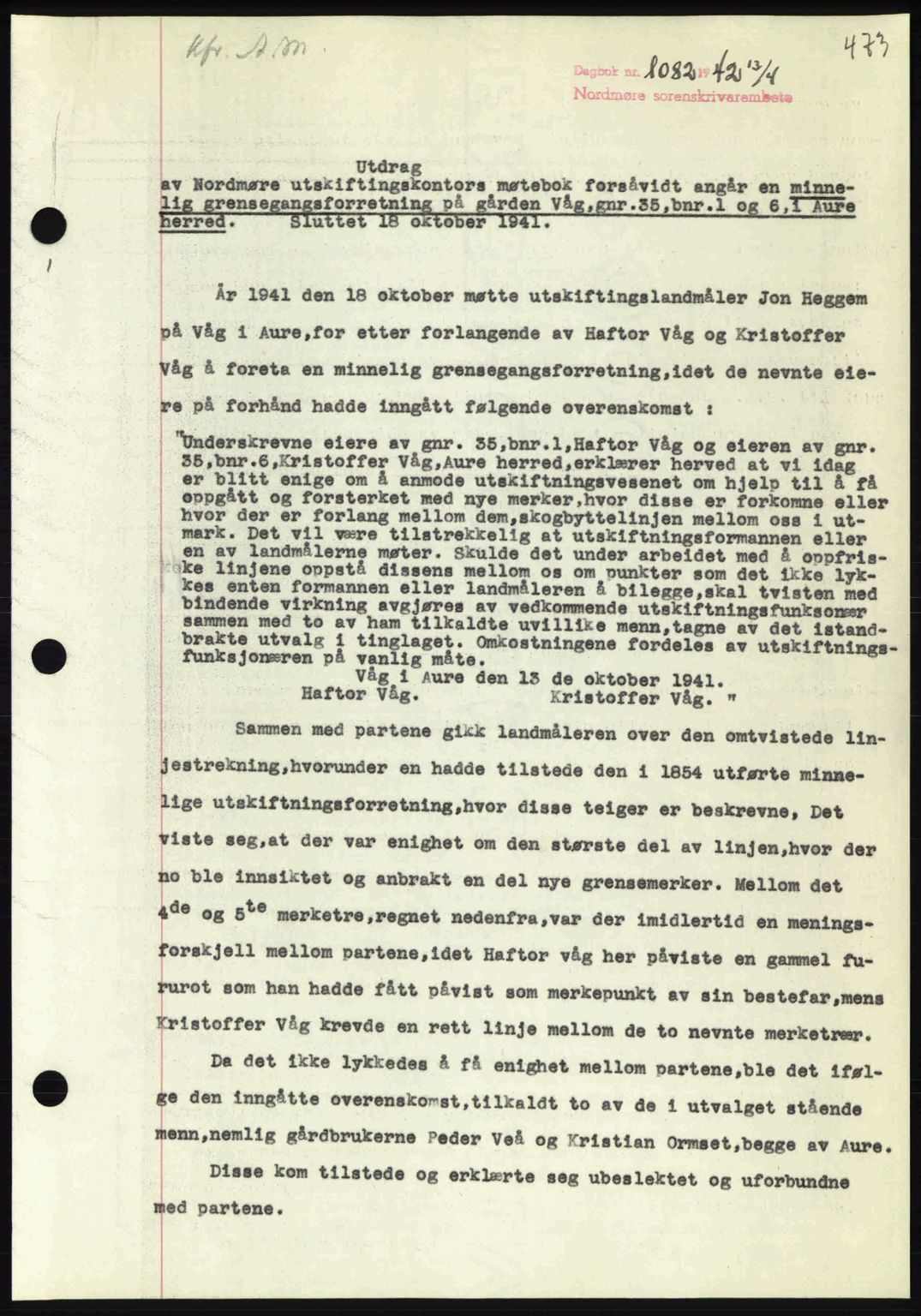 Nordmøre sorenskriveri, SAT/A-4132/1/2/2Ca: Pantebok nr. A92, 1942-1942, Dagboknr: 1082/1942