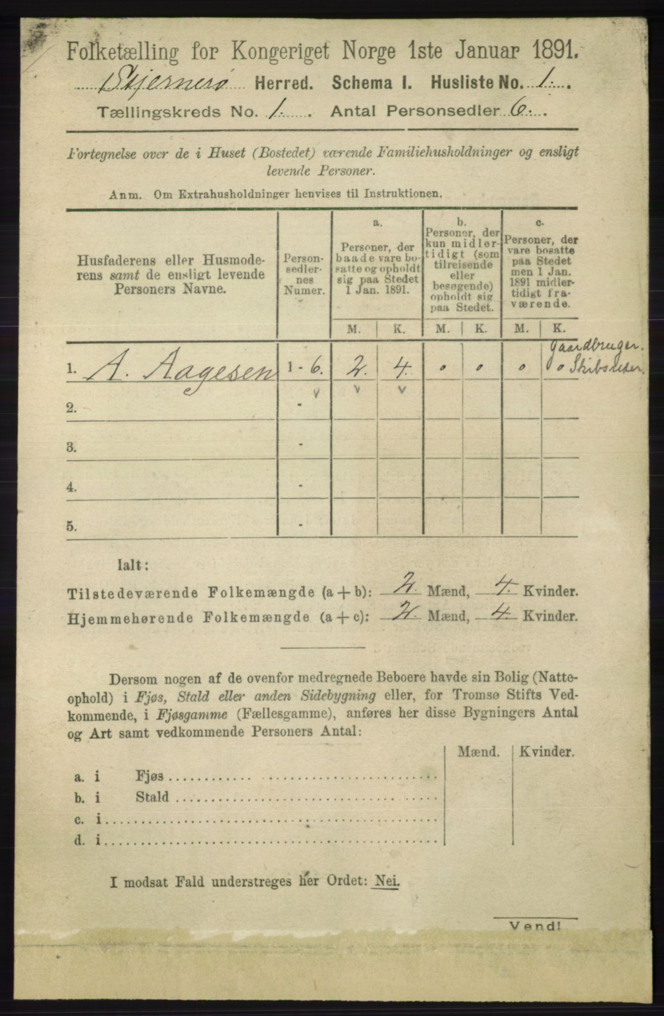 RA, Folketelling 1891 for 1140 Sjernarøy herred, 1891, s. 16