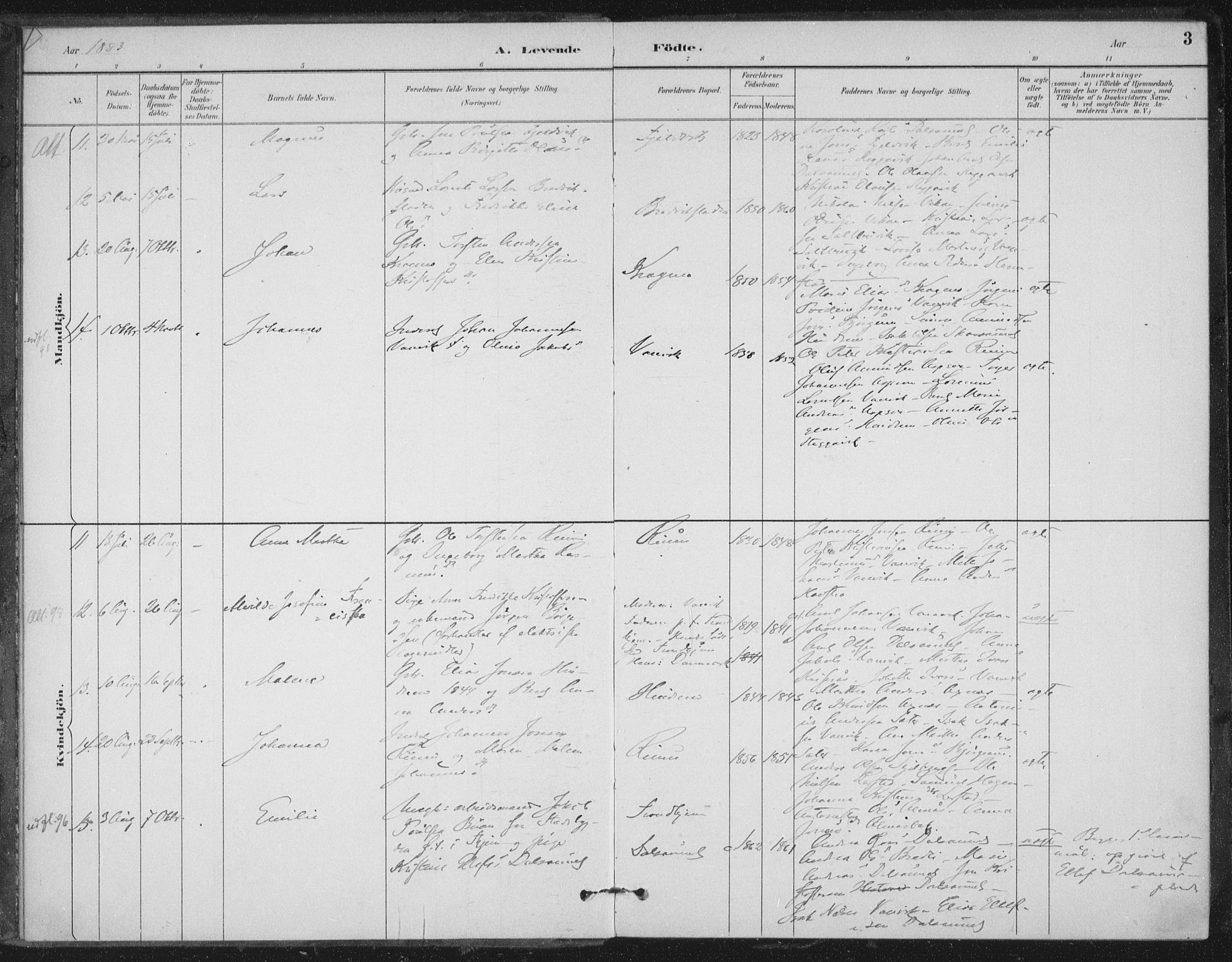 Ministerialprotokoller, klokkerbøker og fødselsregistre - Nord-Trøndelag, SAT/A-1458/702/L0023: Ministerialbok nr. 702A01, 1883-1897, s. 3