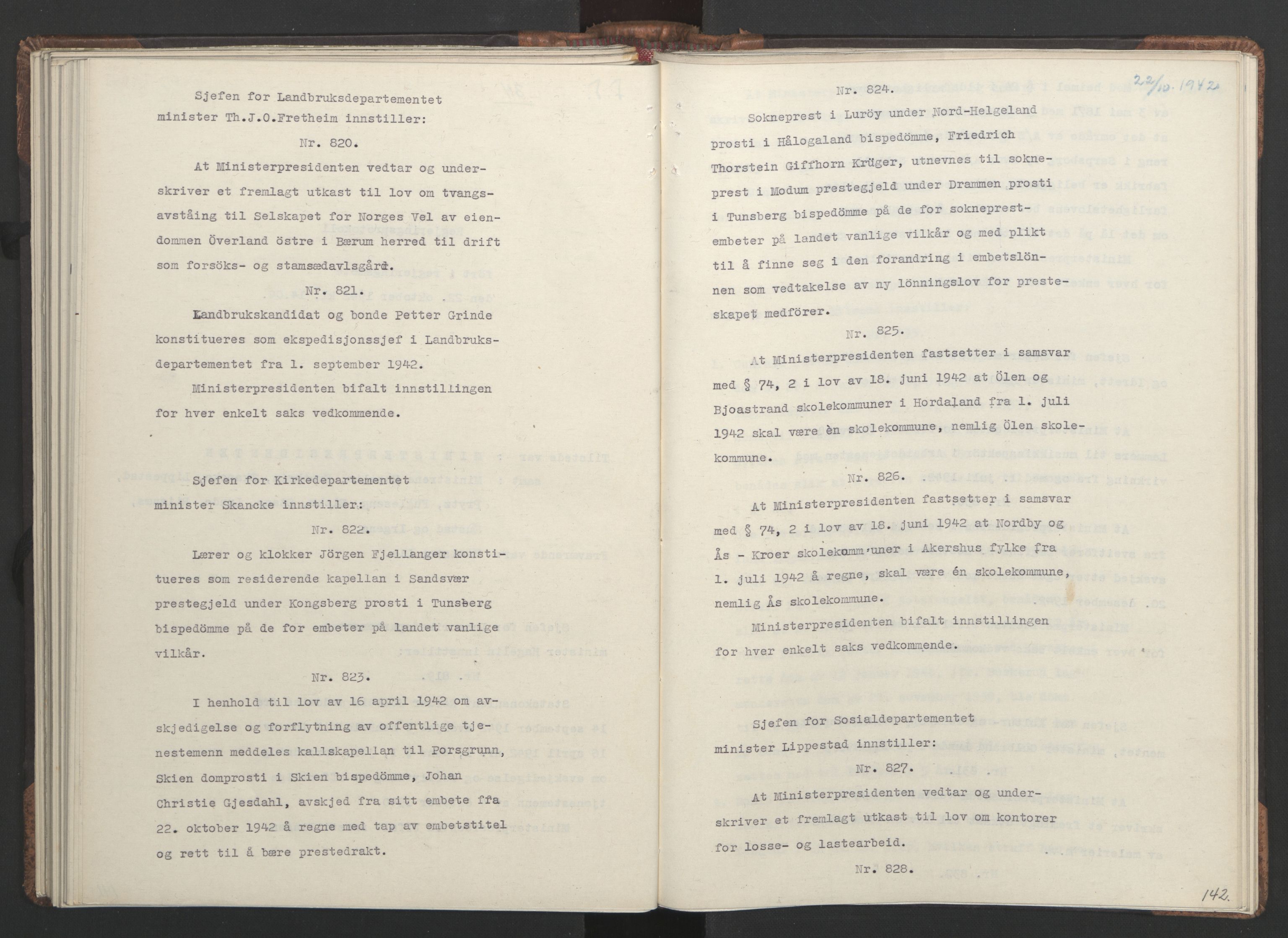NS-administrasjonen 1940-1945 (Statsrådsekretariatet, de kommisariske statsråder mm), AV/RA-S-4279/D/Da/L0001: Beslutninger og tillegg (1-952 og 1-32), 1942, s. 145