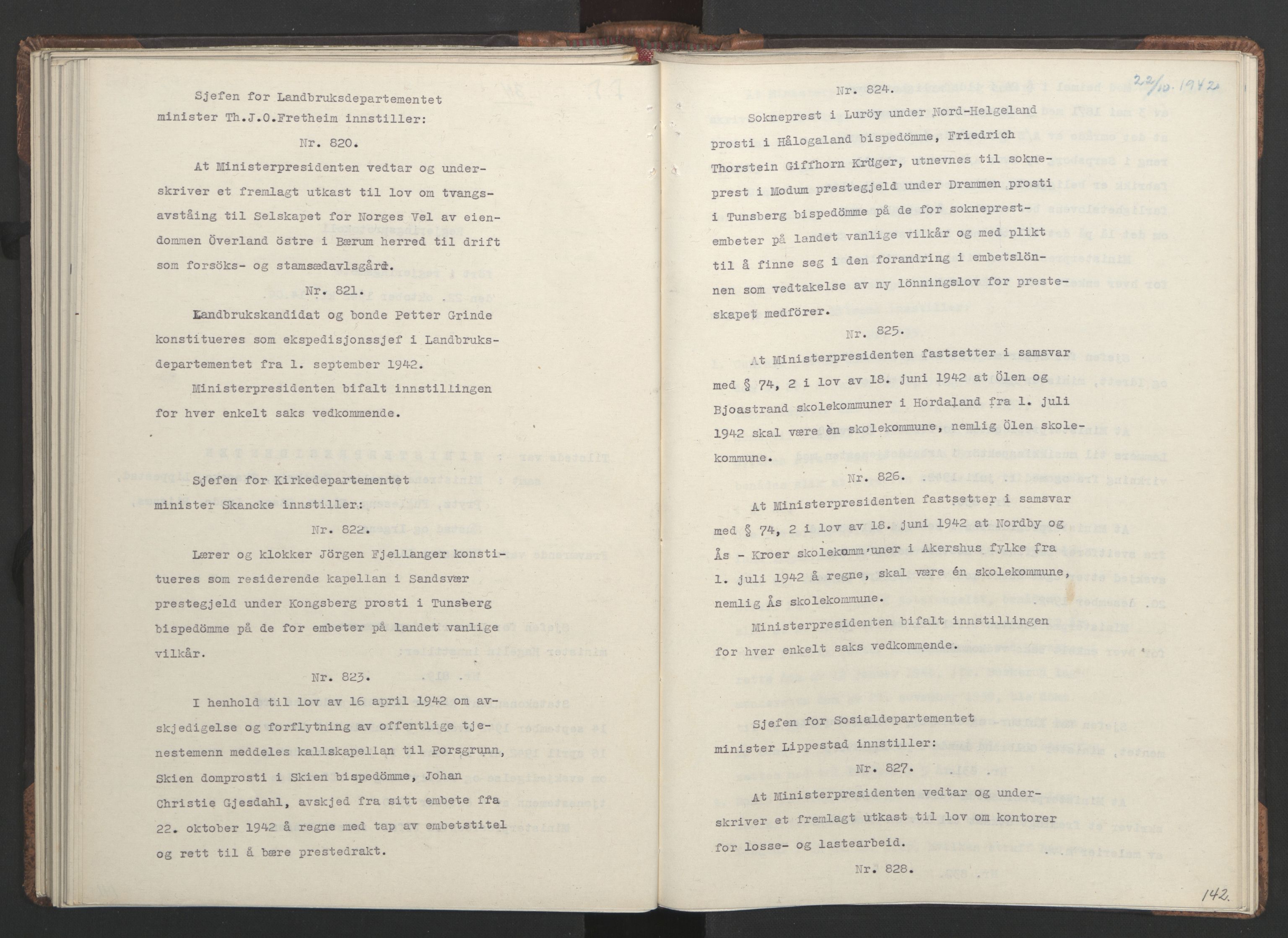 NS-administrasjonen 1940-1945 (Statsrådsekretariatet, de kommisariske statsråder mm), RA/S-4279/D/Da/L0001: Beslutninger og tillegg (1-952 og 1-32), 1942, s. 145