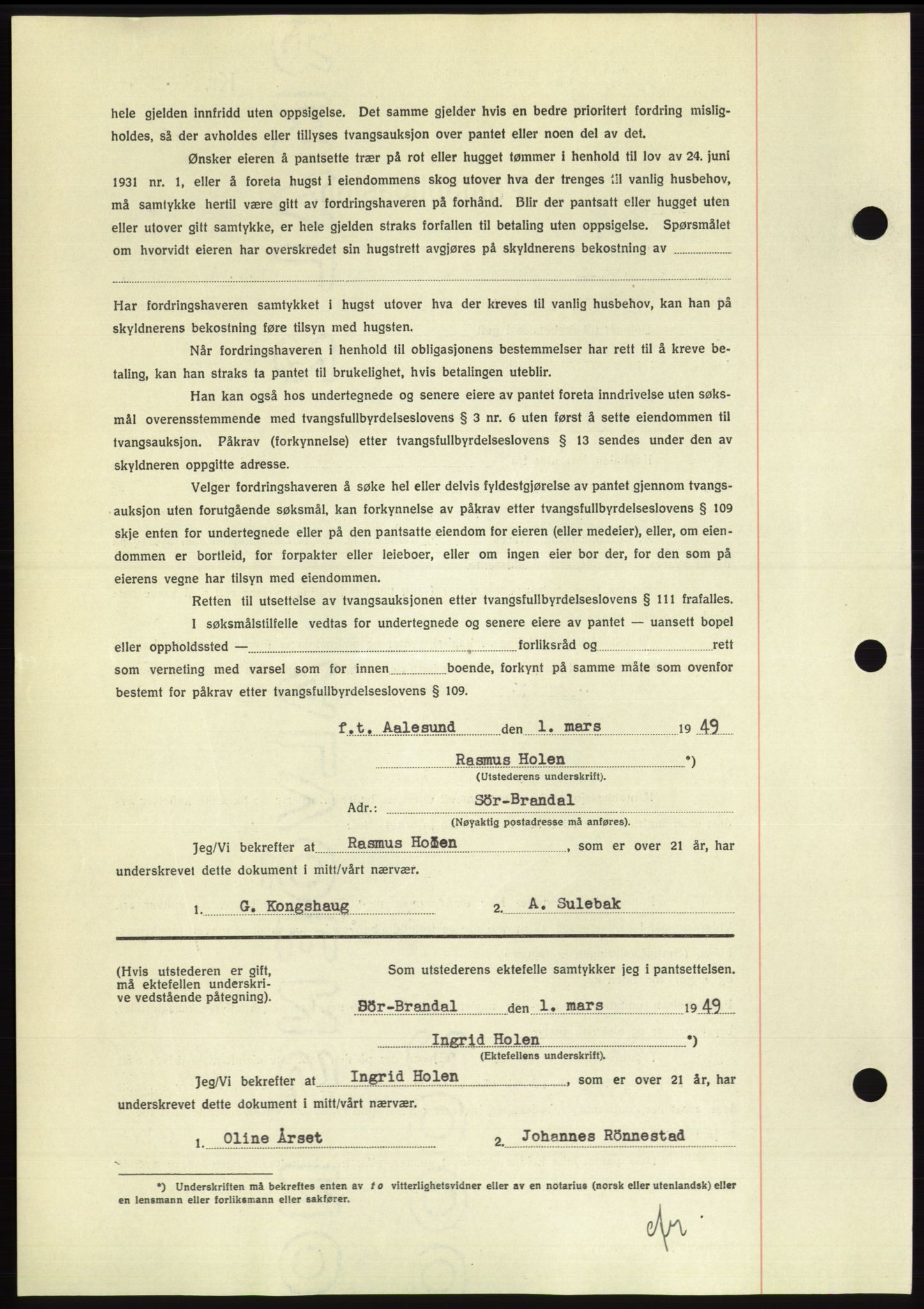 Søre Sunnmøre sorenskriveri, AV/SAT-A-4122/1/2/2C/L0116: Pantebok nr. 4B, 1948-1949, Dagboknr: 374/1949