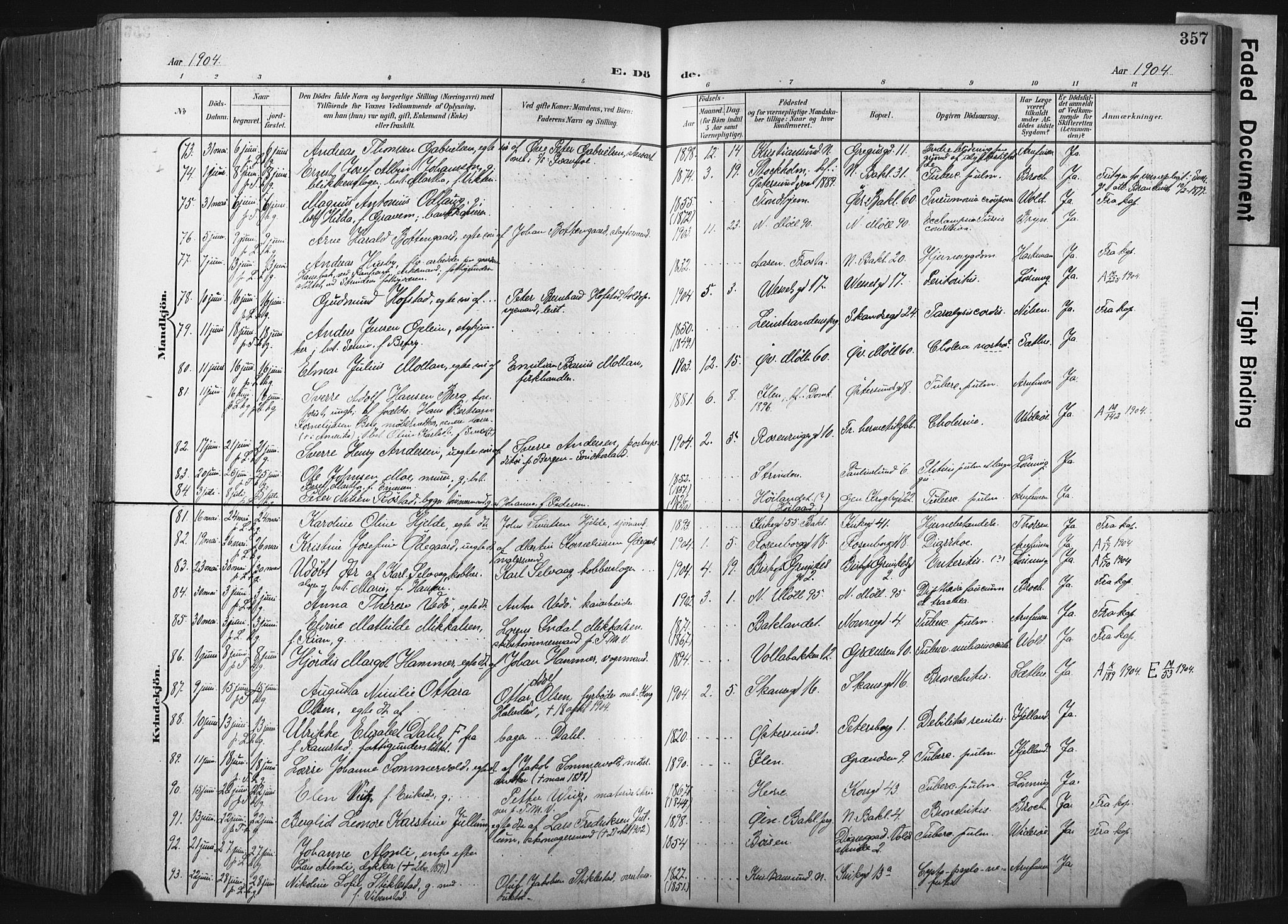 Ministerialprotokoller, klokkerbøker og fødselsregistre - Sør-Trøndelag, SAT/A-1456/604/L0201: Ministerialbok nr. 604A21, 1901-1911, s. 357