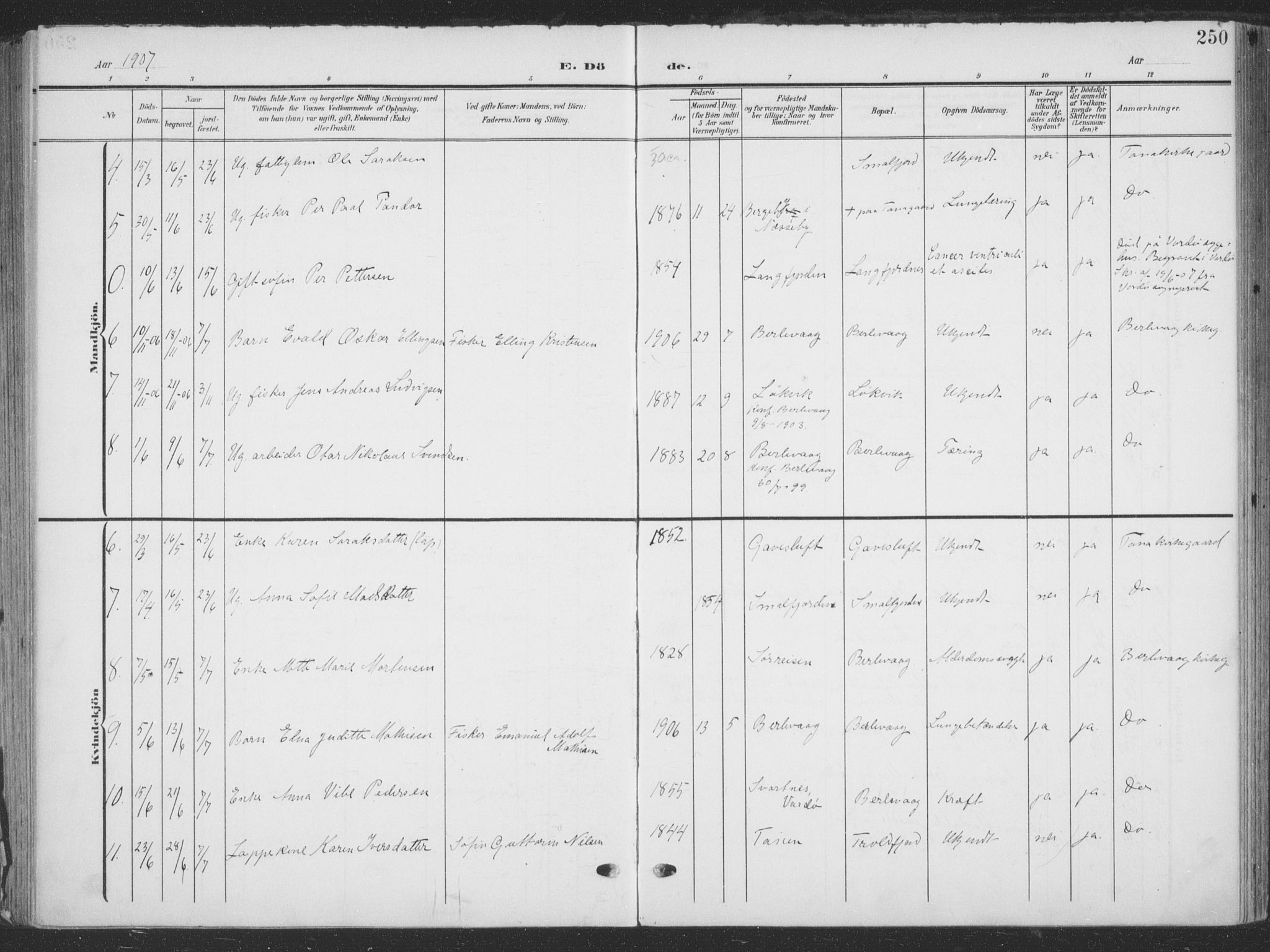 Tana sokneprestkontor, SATØ/S-1334/H/Ha/L0007kirke: Ministerialbok nr. 7, 1904-1918, s. 250