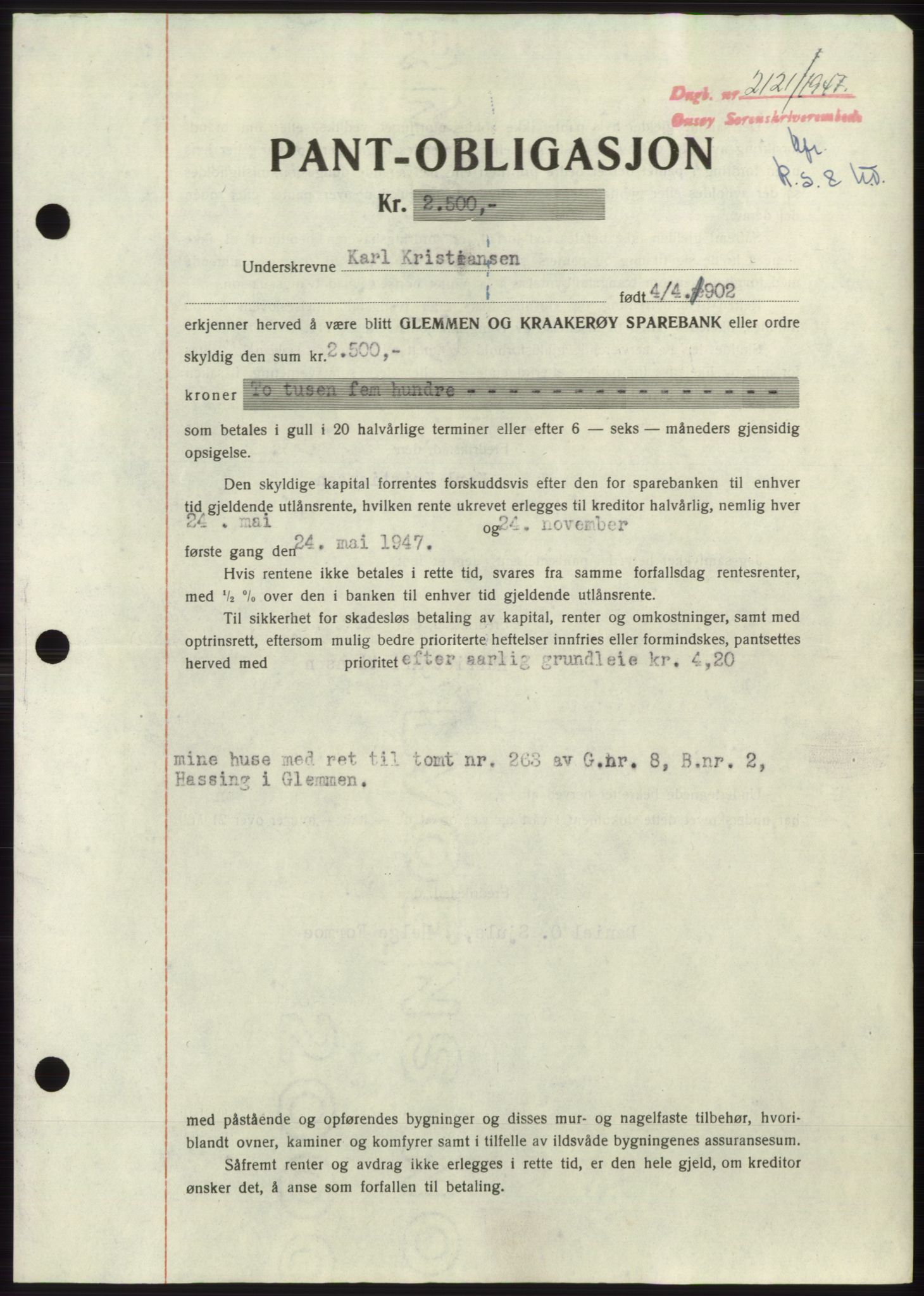 Onsøy sorenskriveri, SAO/A-10474/G/Ga/Gac/L0006: Pantebok nr. B 12-6, 1947-1948, Dagboknr: 2121/1947