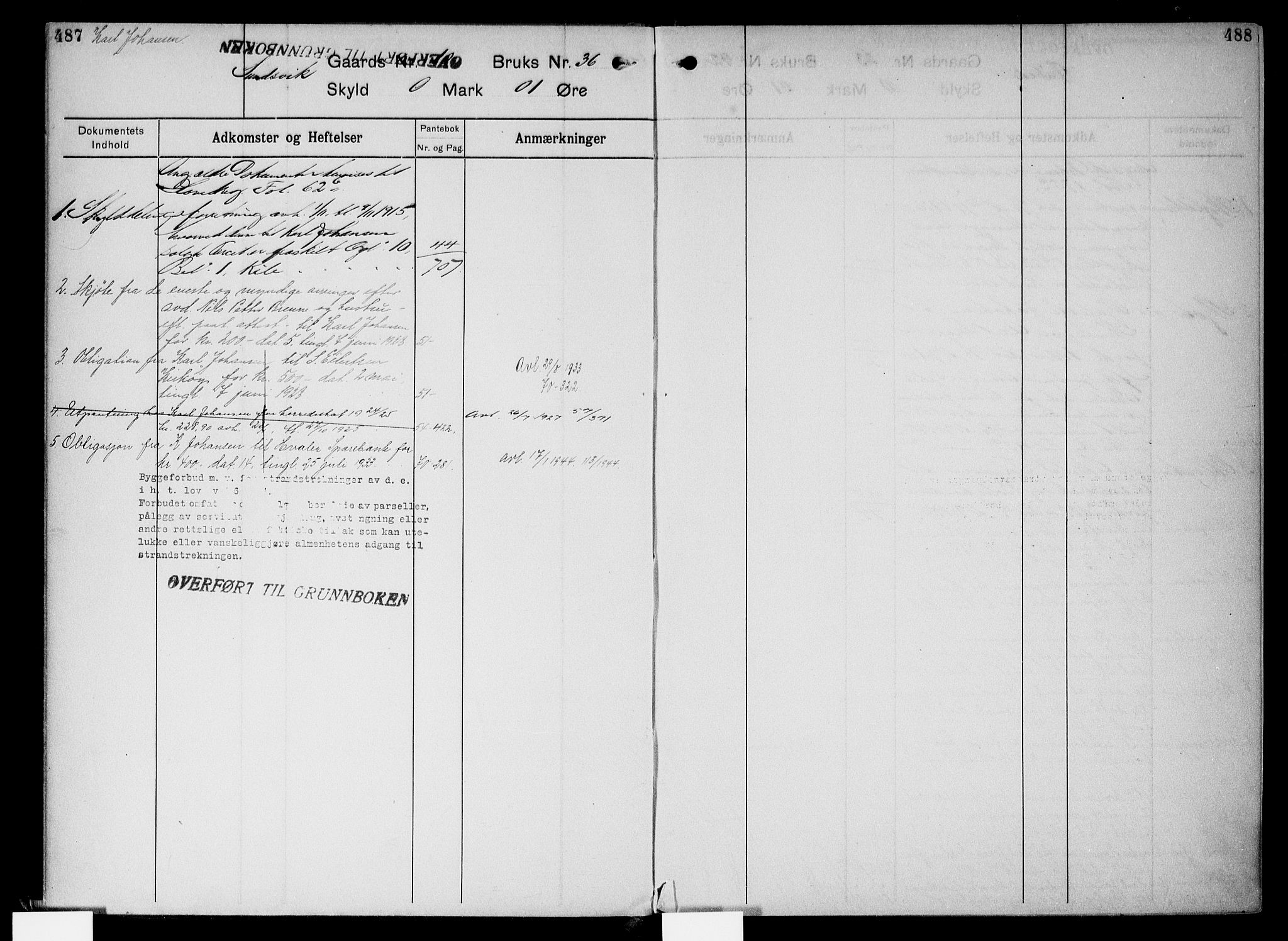 Onsøy sorenskriveri, AV/SAO-A-10474/G/Gb/Gbc/L0003: Panteregister nr. III 3, 1913, s. 487-488