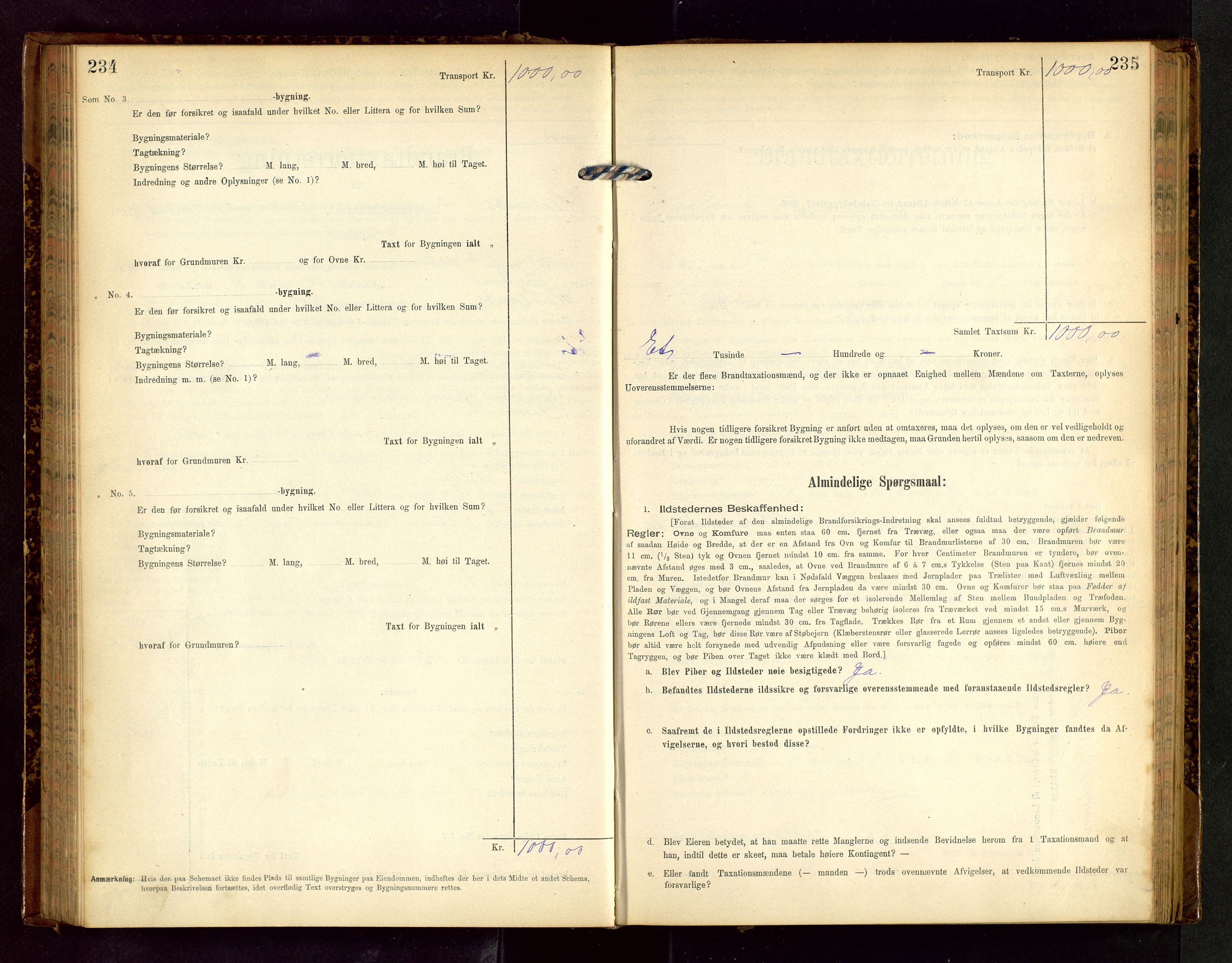 Håland lensmannskontor, SAST/A-100100/Gob/L0002: Branntakstprotokoll - skjematakst. Register i boken., 1902-1906, s. 234-235