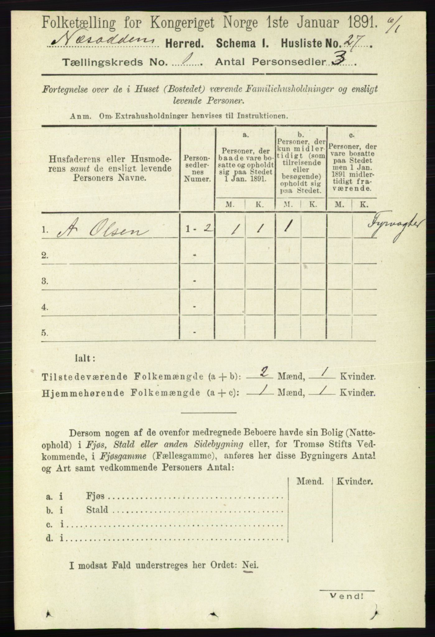 RA, Folketelling 1891 for 0216 Nesodden herred, 1891, s. 43