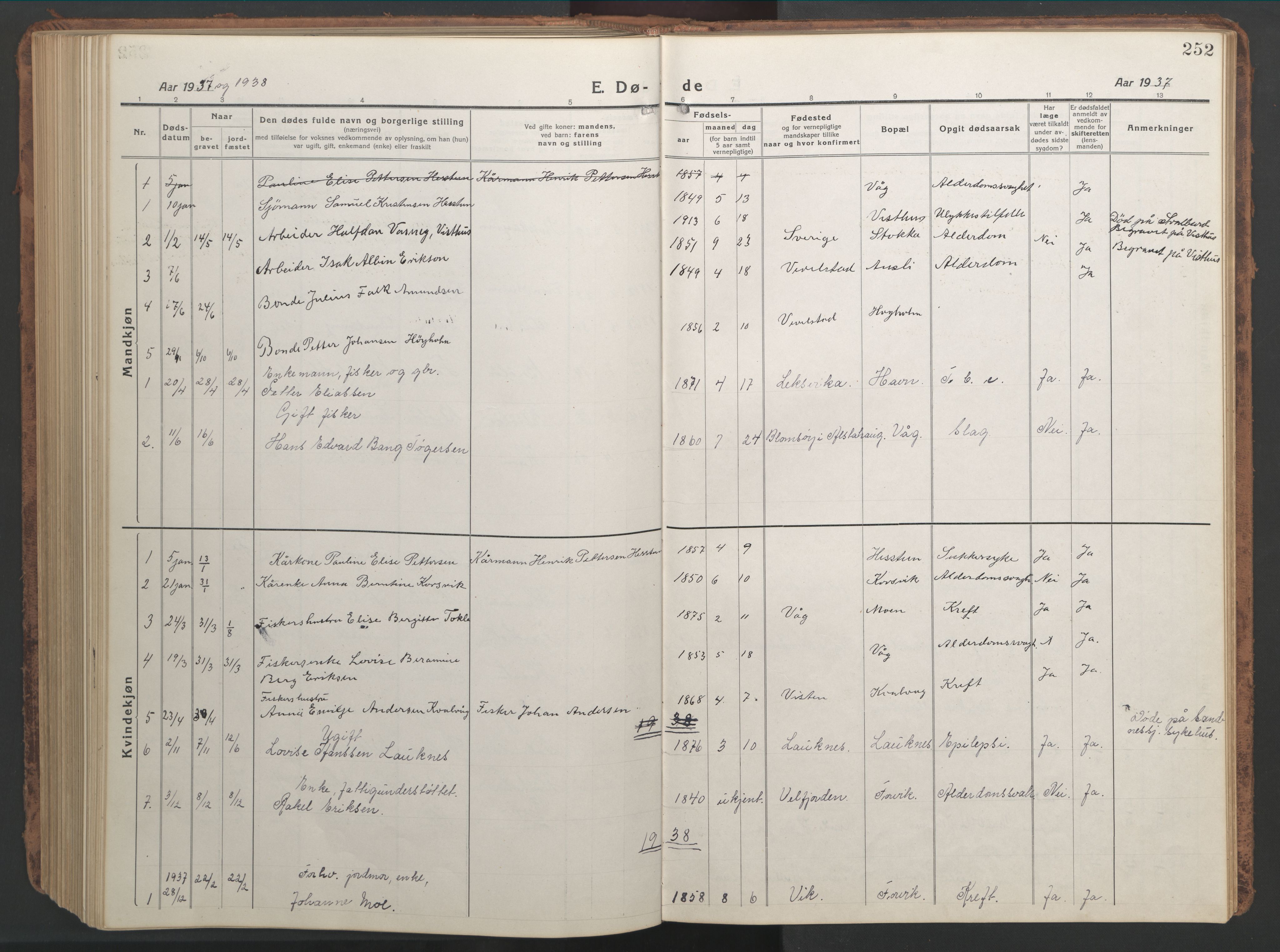 Ministerialprotokoller, klokkerbøker og fødselsregistre - Nordland, AV/SAT-A-1459/819/L0278: Klokkerbok nr. 819C04, 1917-1967, s. 252
