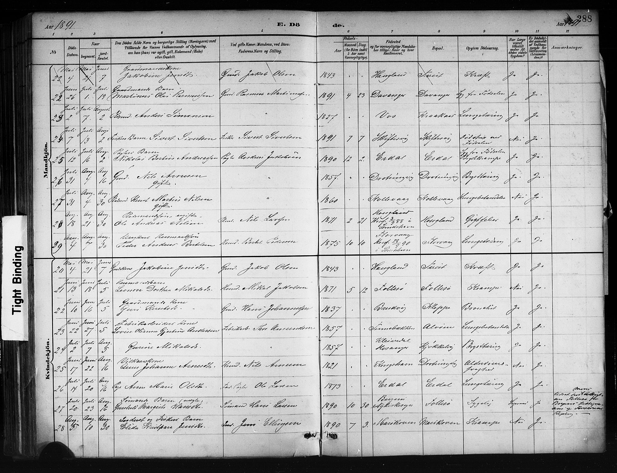 Askøy Sokneprestembete, AV/SAB-A-74101/H/Ha/Hab/Haba/L0008: Klokkerbok nr. A 8, 1882-1893, s. 288