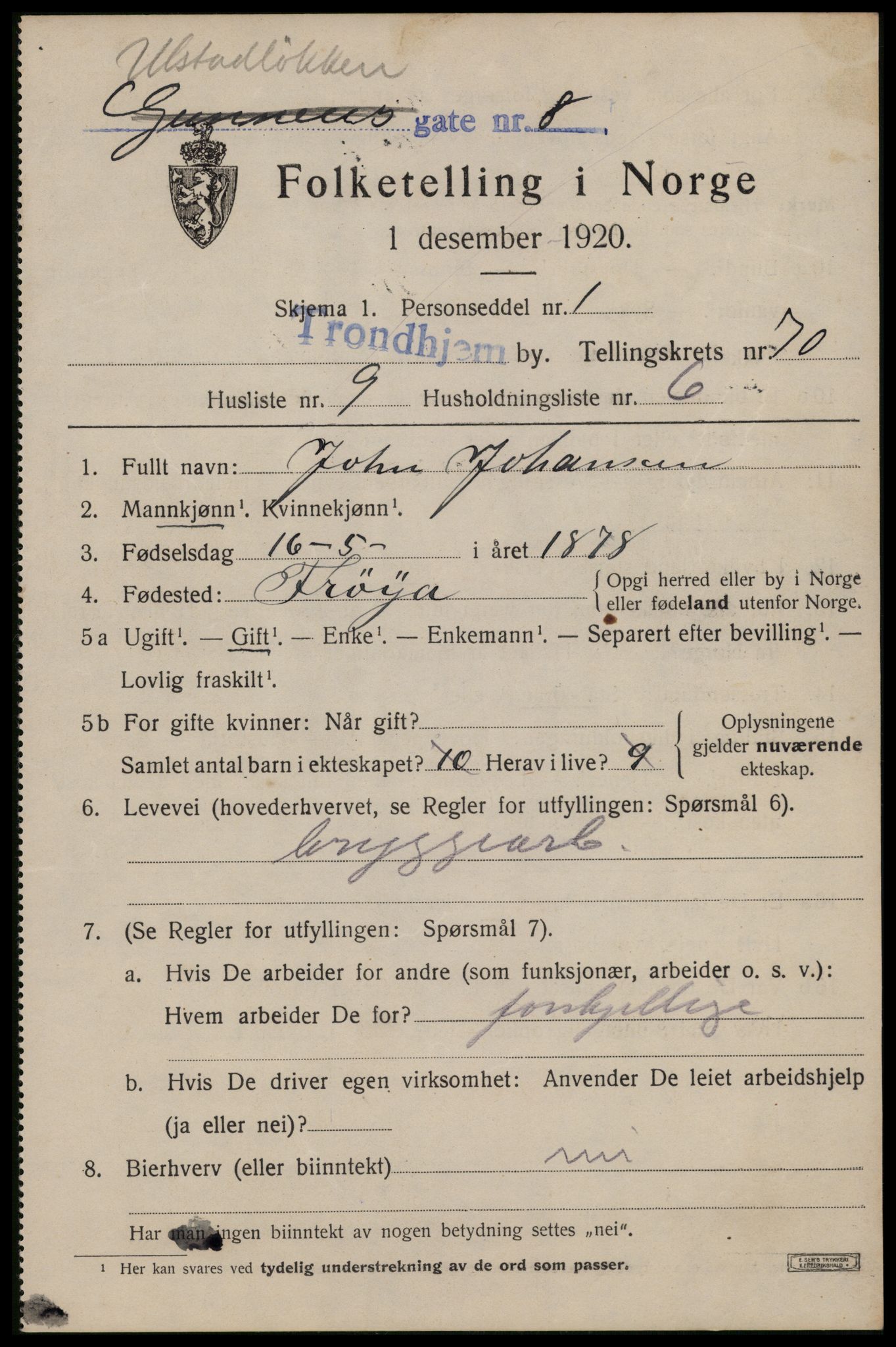 SAT, Folketelling 1920 for 1601 Trondheim kjøpstad, 1920, s. 138718