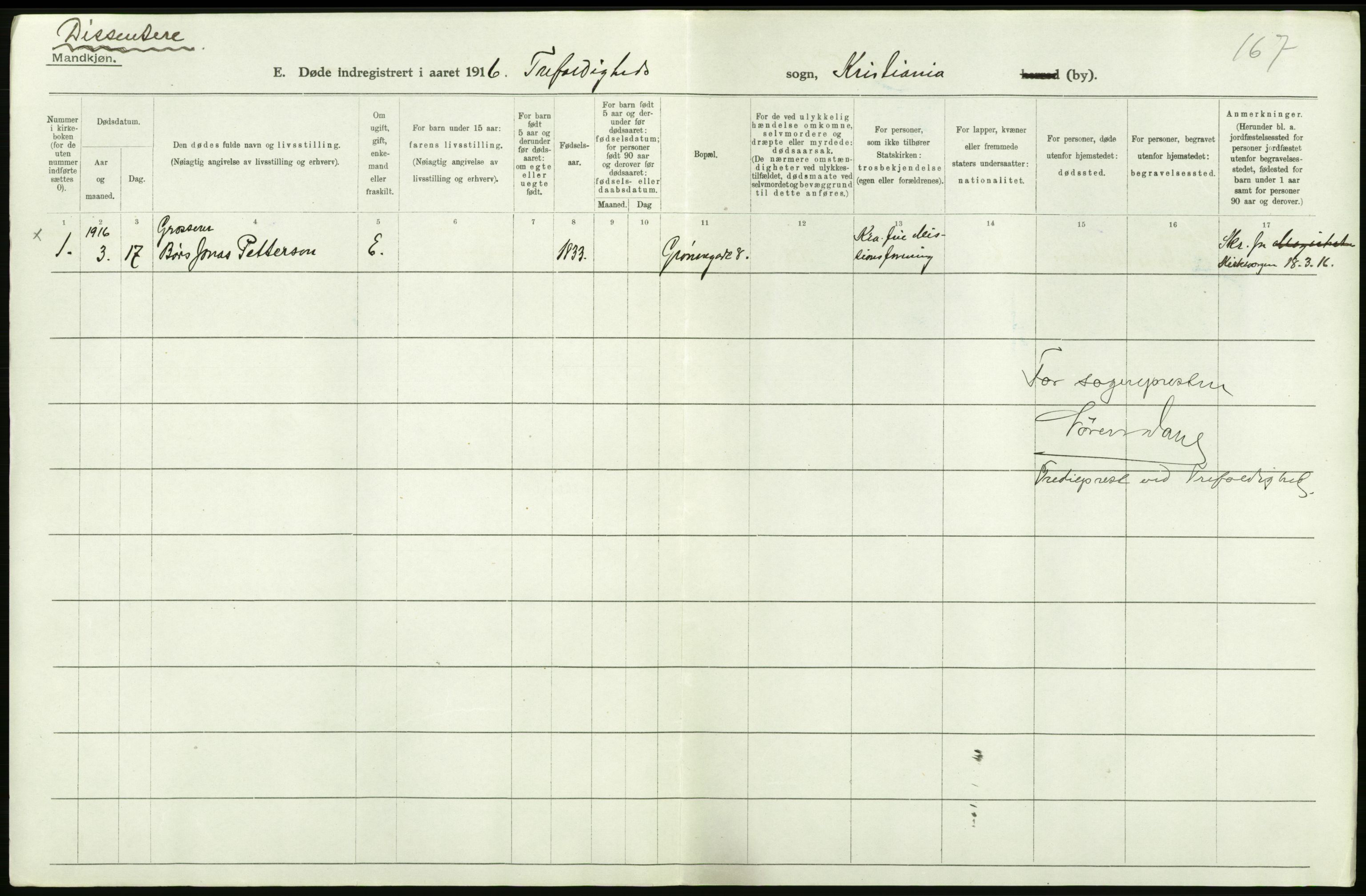 Statistisk sentralbyrå, Sosiodemografiske emner, Befolkning, AV/RA-S-2228/D/Df/Dfb/Dfbf/L0010: Kristiania: Døde, dødfødte., 1916, s. 178