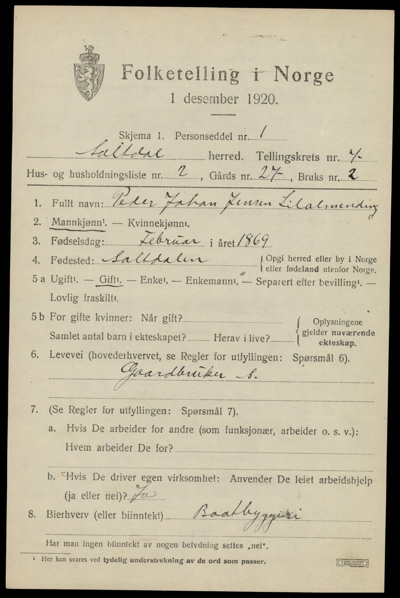 SAT, Folketelling 1920 for 1840 Saltdal herred, 1920, s. 7813