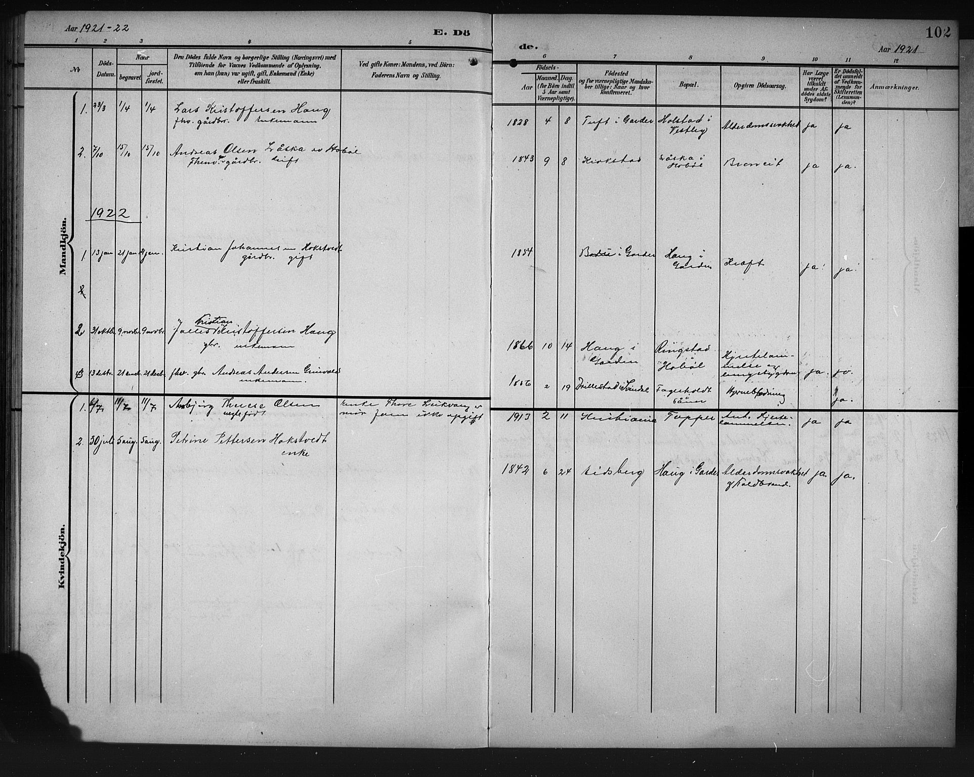 Vestby prestekontor Kirkebøker, AV/SAO-A-10893/G/Gc/L0003: Klokkerbok nr. III 3, 1903-1927, s. 102
