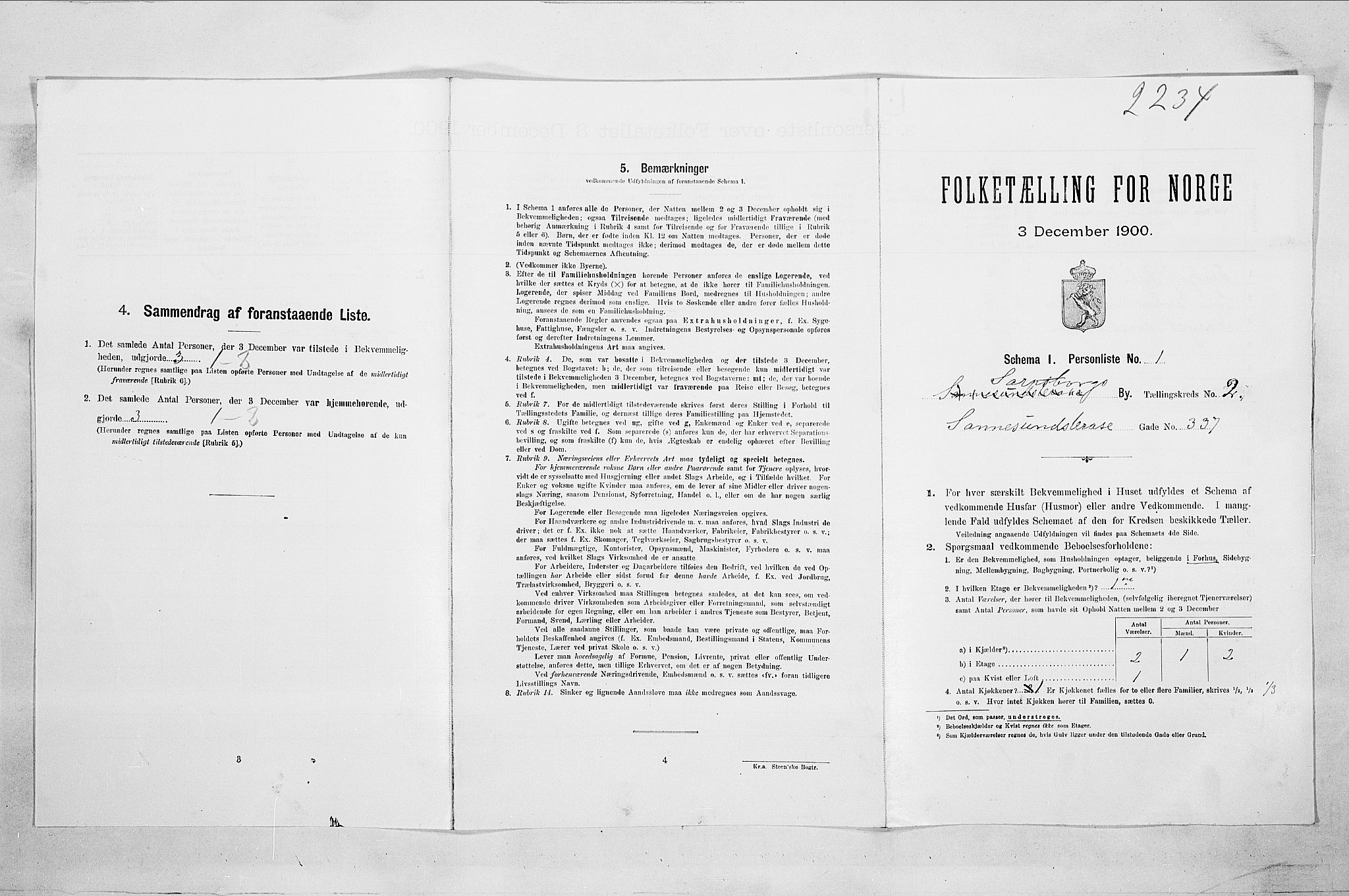 SAO, Folketelling 1900 for 0102 Sarpsborg kjøpstad, 1900