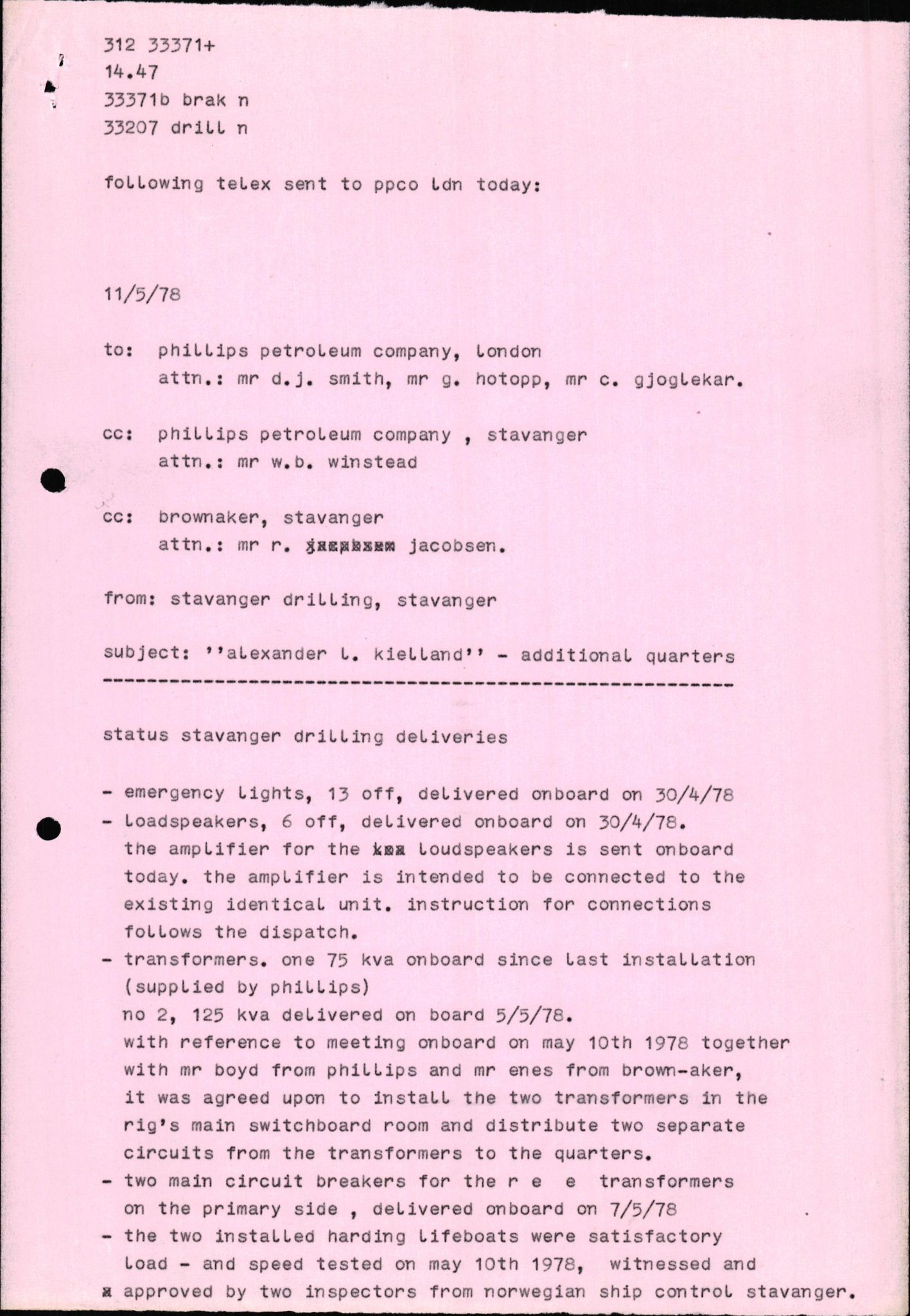 Pa 1503 - Stavanger Drilling AS, AV/SAST-A-101906/2/E/Eb/Eba/L0010: Sak og korrespondanse, 1977-1981