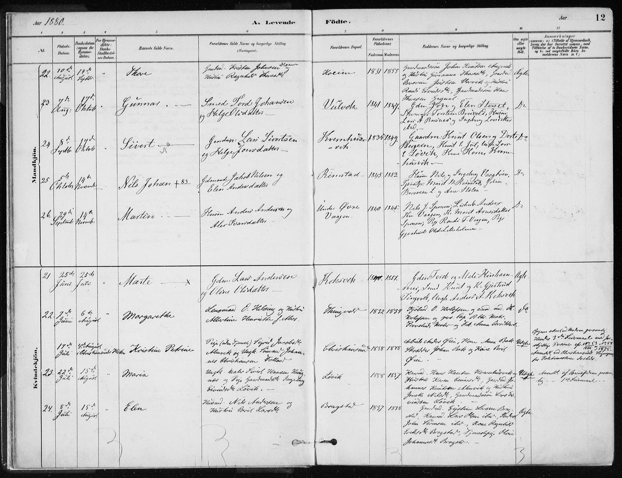 Ministerialprotokoller, klokkerbøker og fødselsregistre - Møre og Romsdal, AV/SAT-A-1454/586/L0987: Ministerialbok nr. 586A13, 1879-1892, s. 12