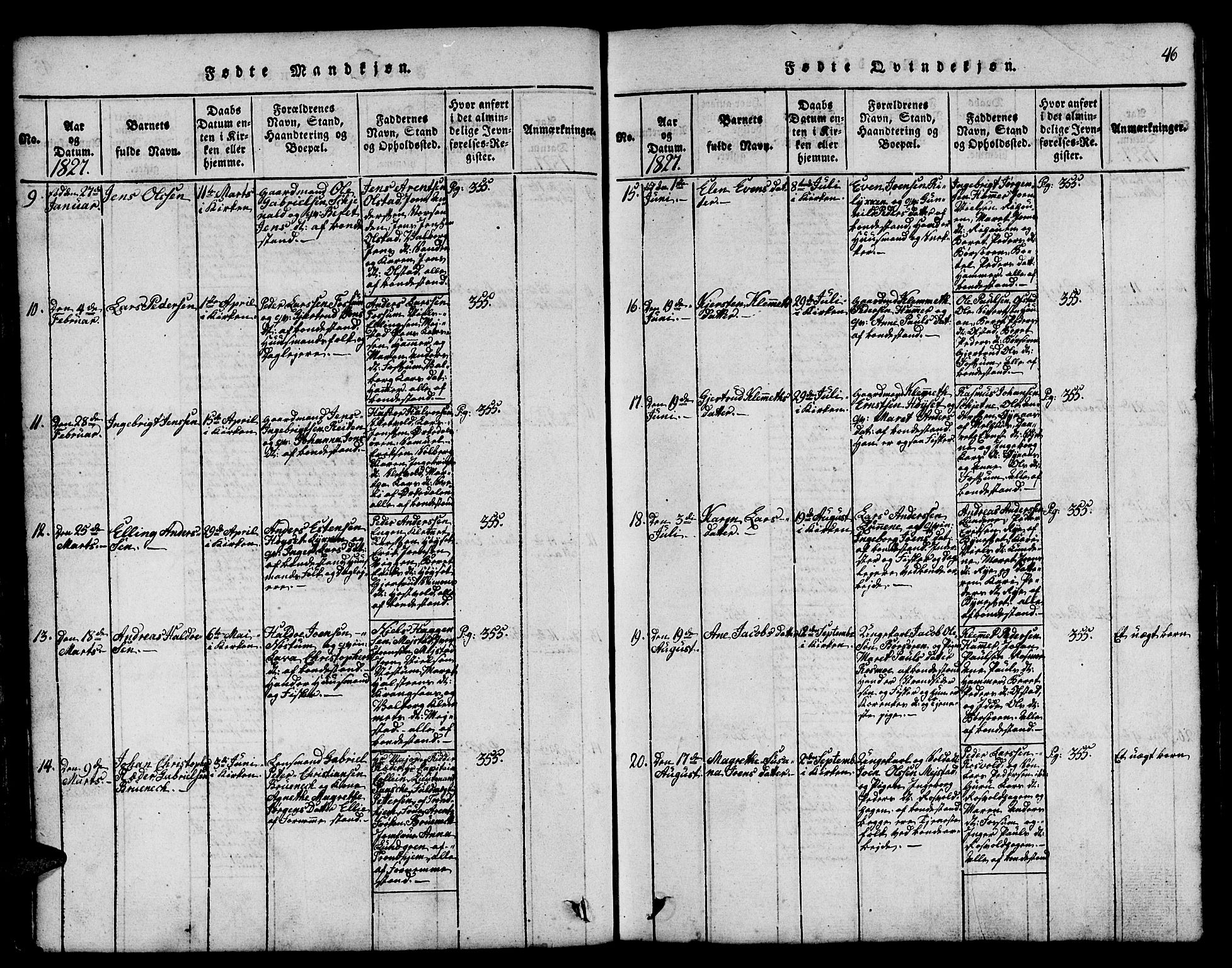 Ministerialprotokoller, klokkerbøker og fødselsregistre - Sør-Trøndelag, SAT/A-1456/665/L0776: Klokkerbok nr. 665C01, 1817-1837, s. 46