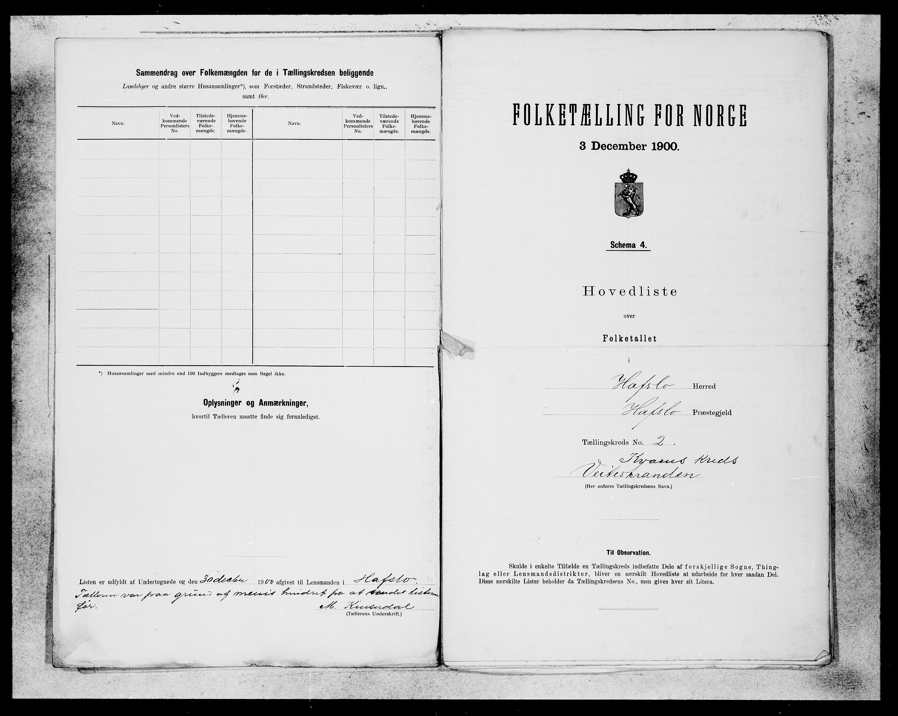 SAB, Folketelling 1900 for 1425 Hafslo herred, 1900, s. 3