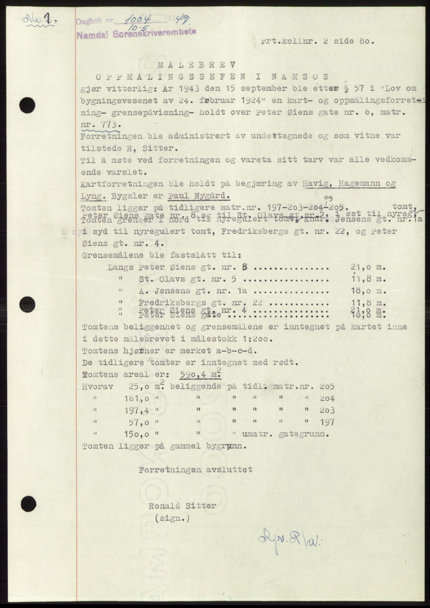 Namdal sorenskriveri, SAT/A-4133/1/2/2C: Pantebok nr. -, 1947-1947, Dagboknr: 1004/1947