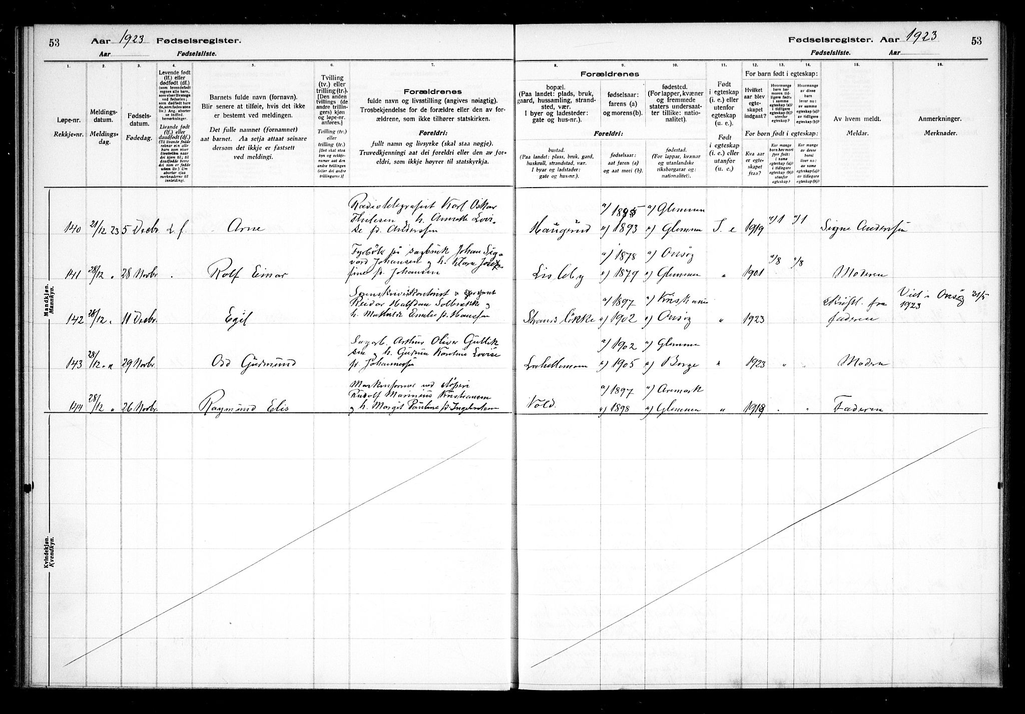 Glemmen prestekontor Kirkebøker, AV/SAO-A-10908/J/Ja/L0002: Fødselsregister nr. I 2, 1922-1929, s. 53