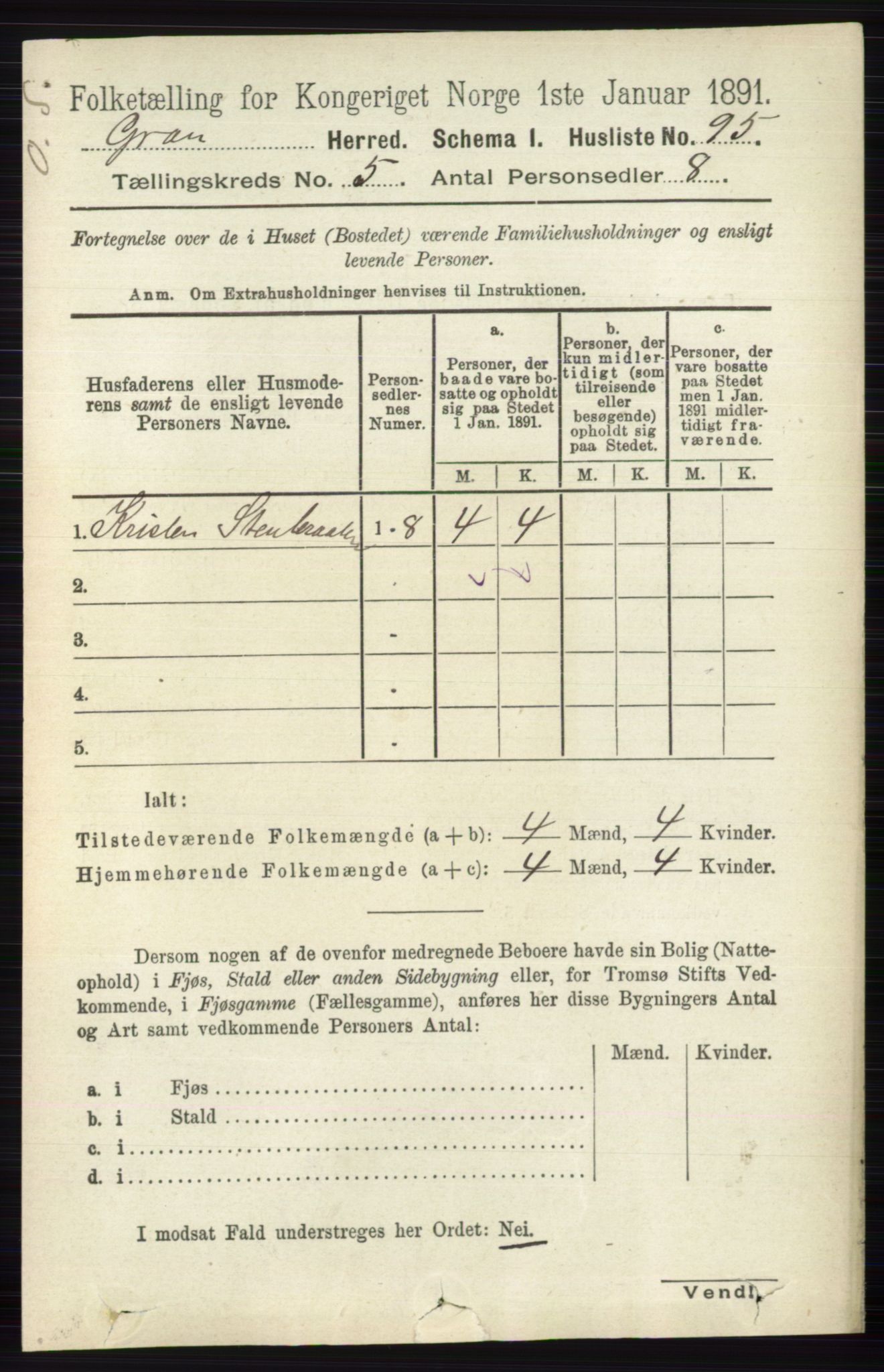 RA, Folketelling 1891 for 0534 Gran herred, 1891, s. 1611