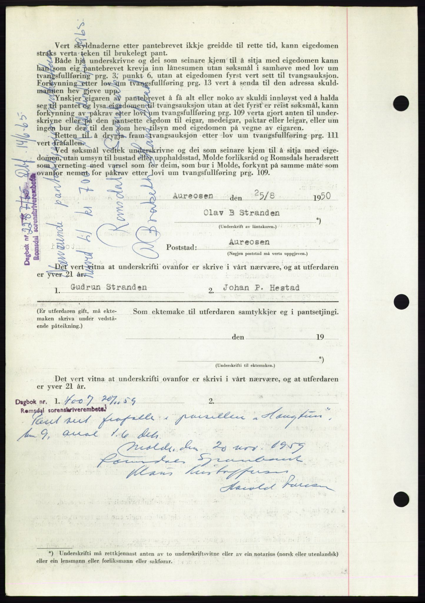 Romsdal sorenskriveri, AV/SAT-A-4149/1/2/2C: Pantebok nr. B5, 1949-1950, Dagboknr: 2929/1950