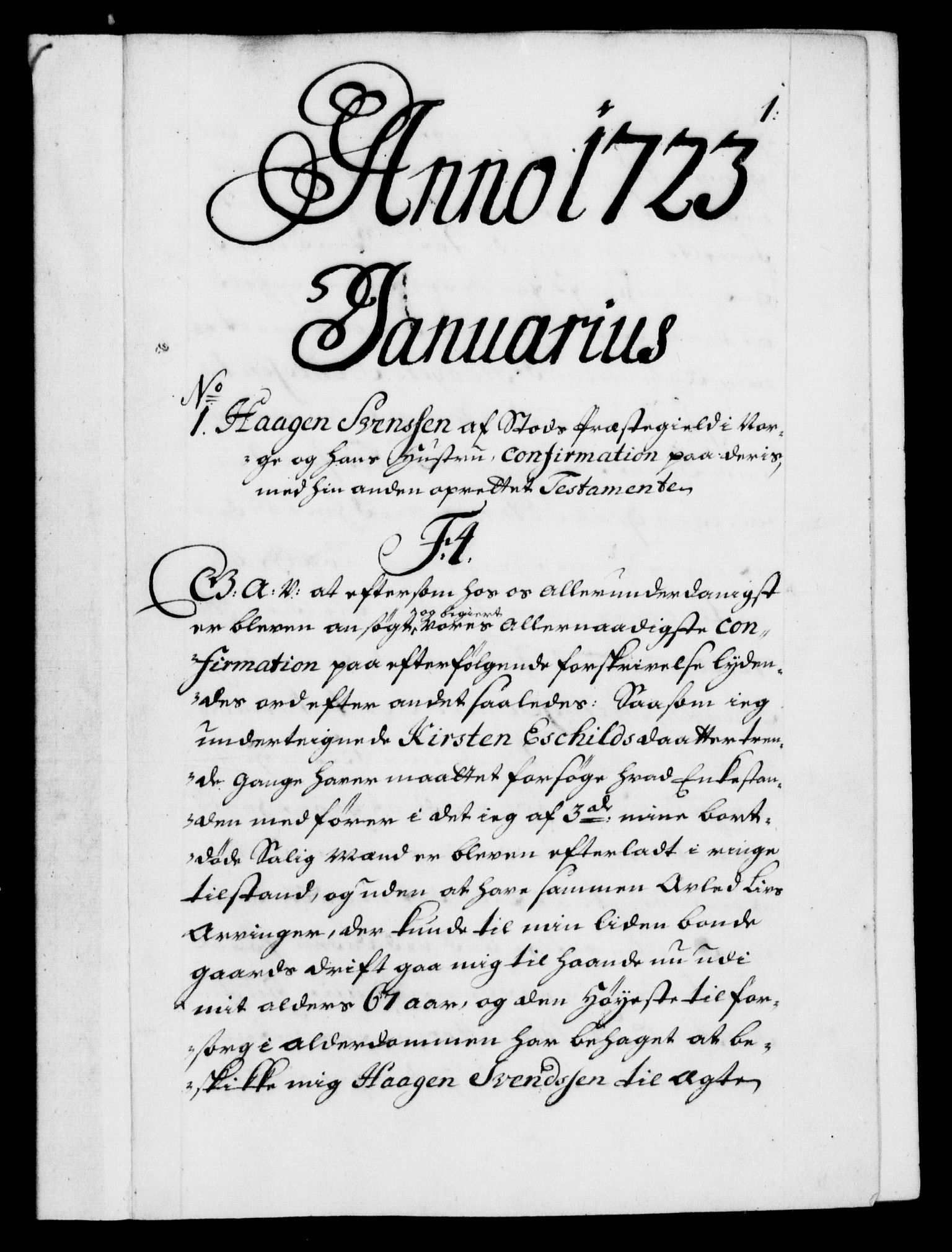 Danske Kanselli 1572-1799, RA/EA-3023/F/Fc/Fca/Fcaa/L0024: Norske registre, 1723-1725, s. 1a