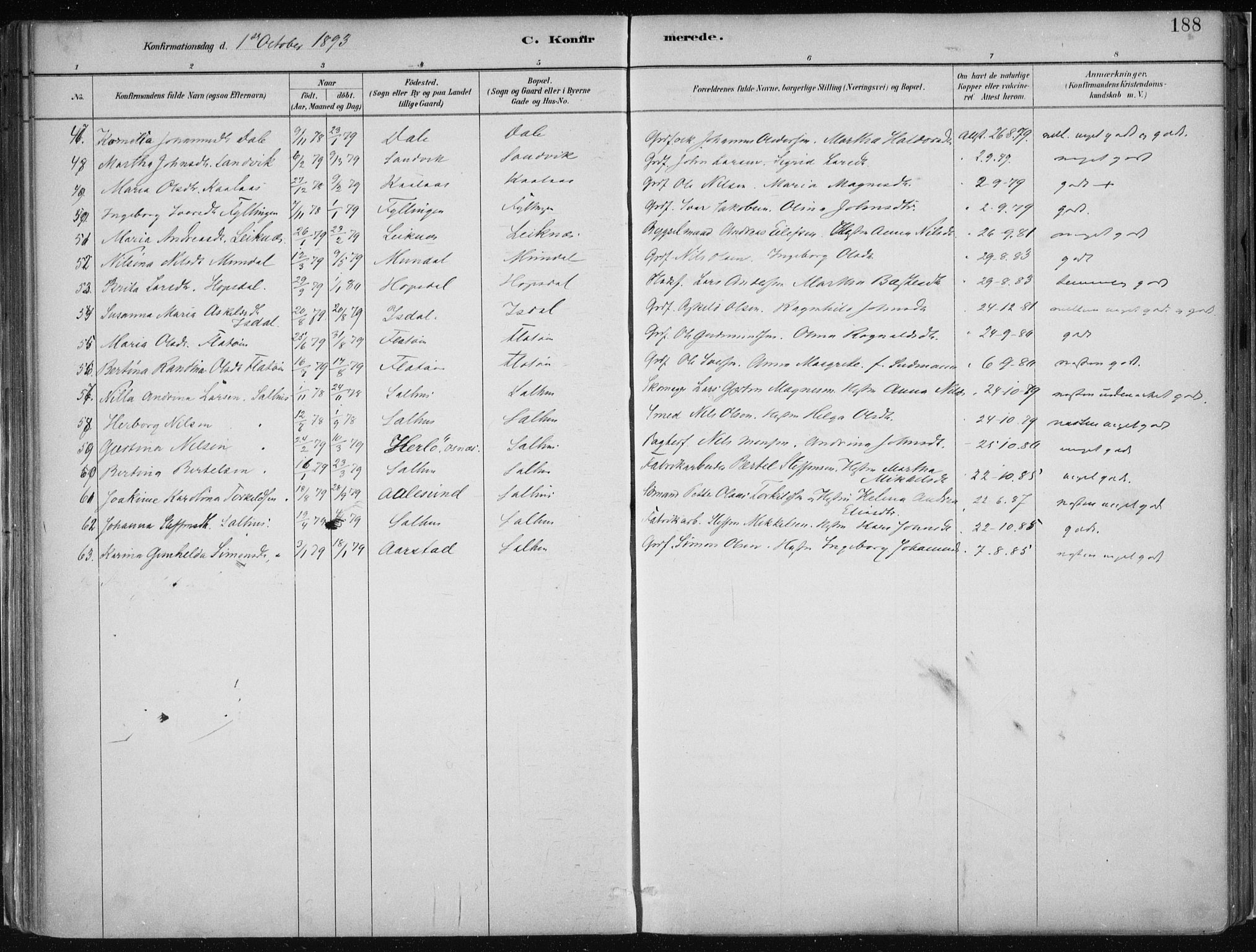 Hamre sokneprestembete, AV/SAB-A-75501/H/Ha/Haa/Haab/L0001: Ministerialbok nr. B  1, 1882-1905, s. 188