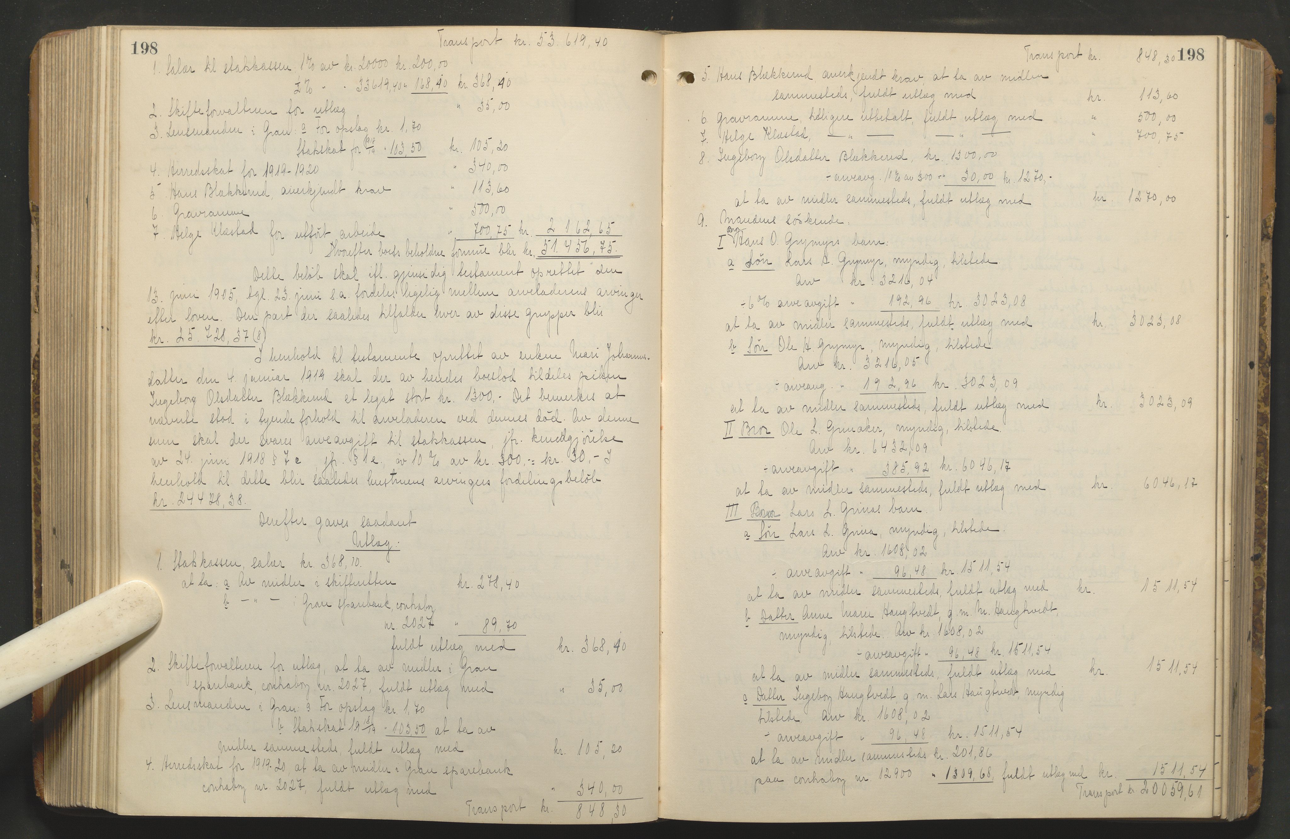 Hadeland og Land tingrett, AV/SAH-TING-010/J/Jd/L0005: Skifteutlodningsprotokoll, 1913-1924, s. 198