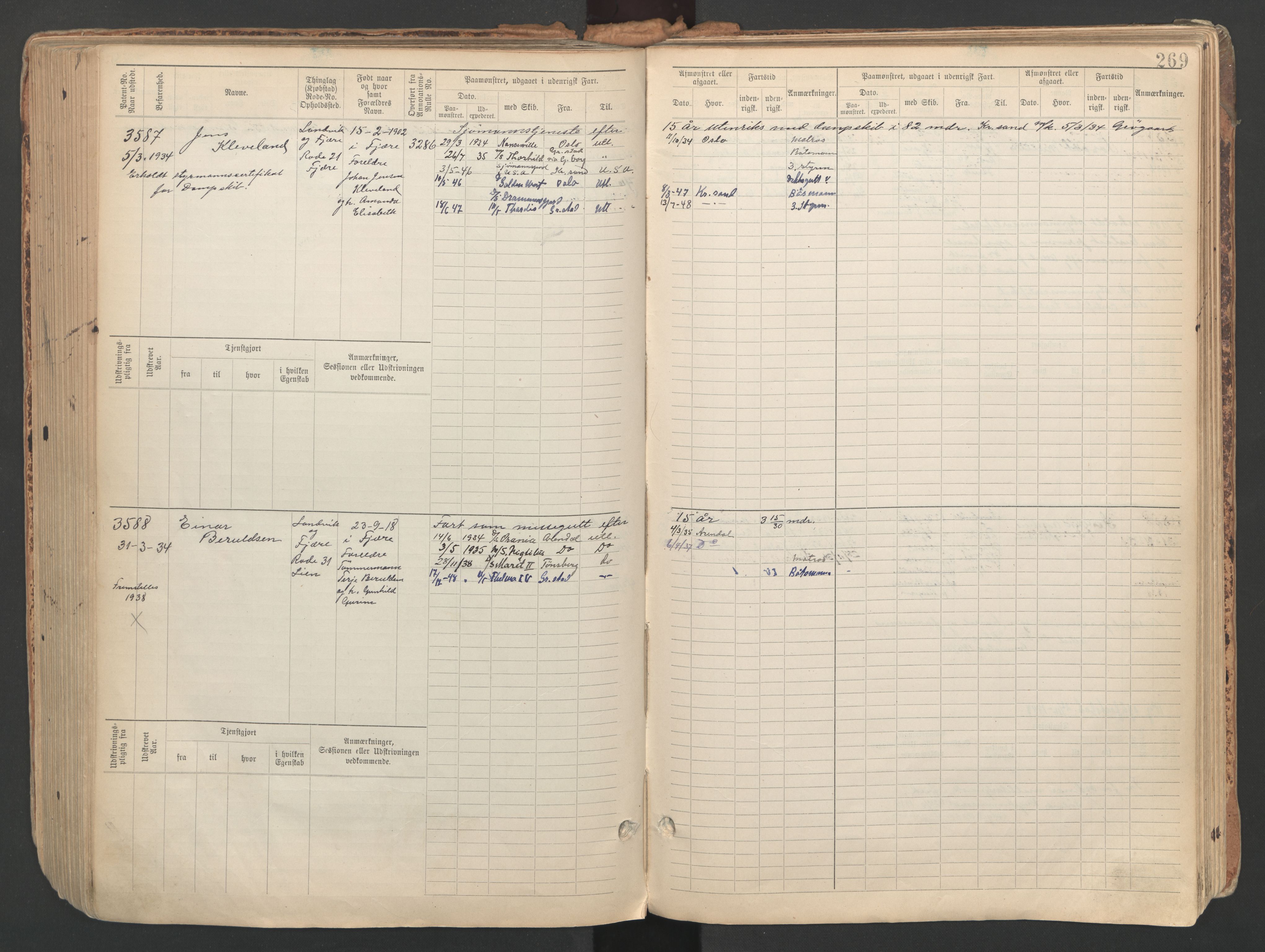 Grimstad mønstringskrets, SAK/2031-0013/F/Fb/L0013: Hovedrulle A nr 3052-3814, V-26, 1900-1943, s. 291