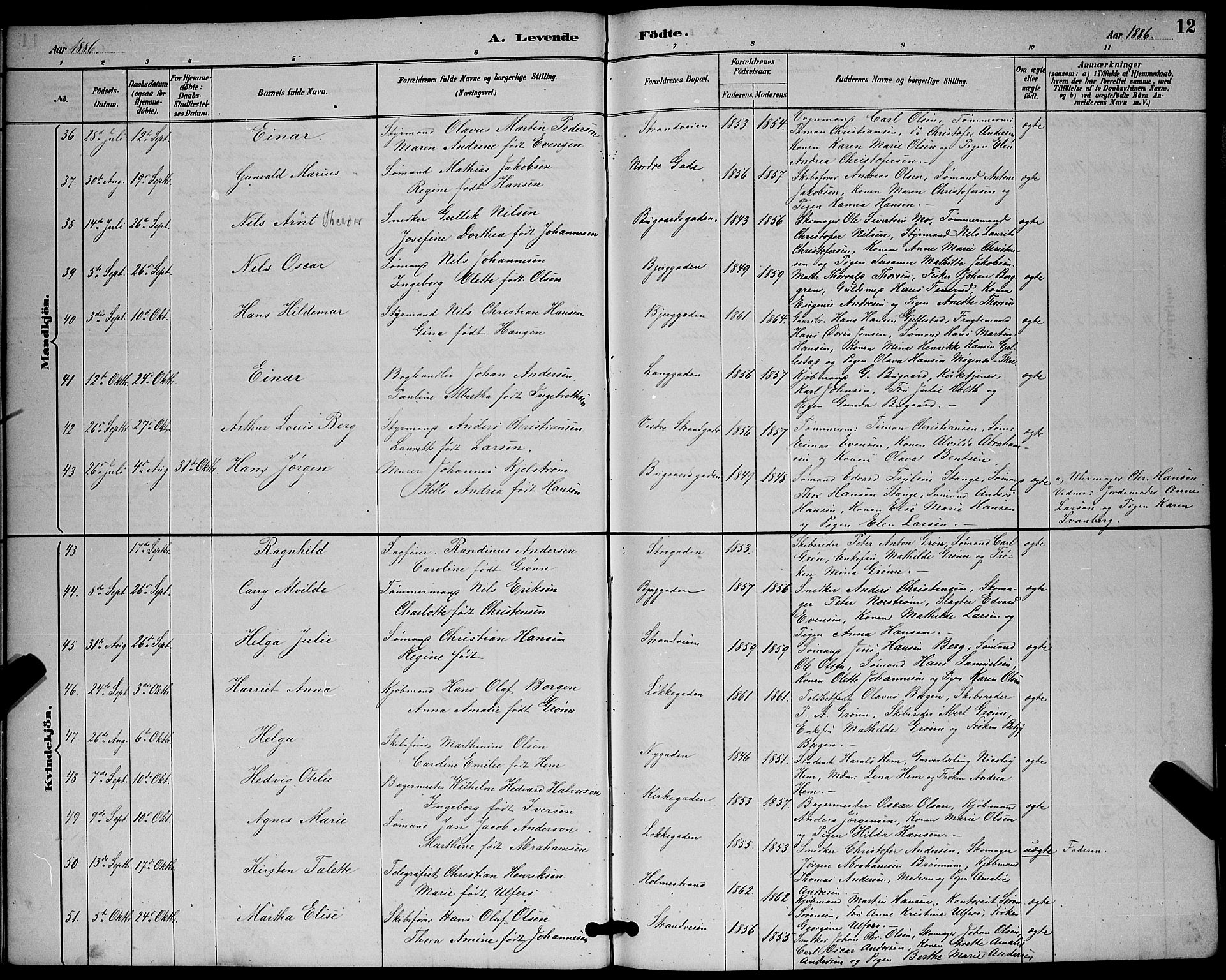 Sandefjord kirkebøker, AV/SAKO-A-315/G/Ga/L0001: Klokkerbok nr. 1, 1885-1903, s. 12
