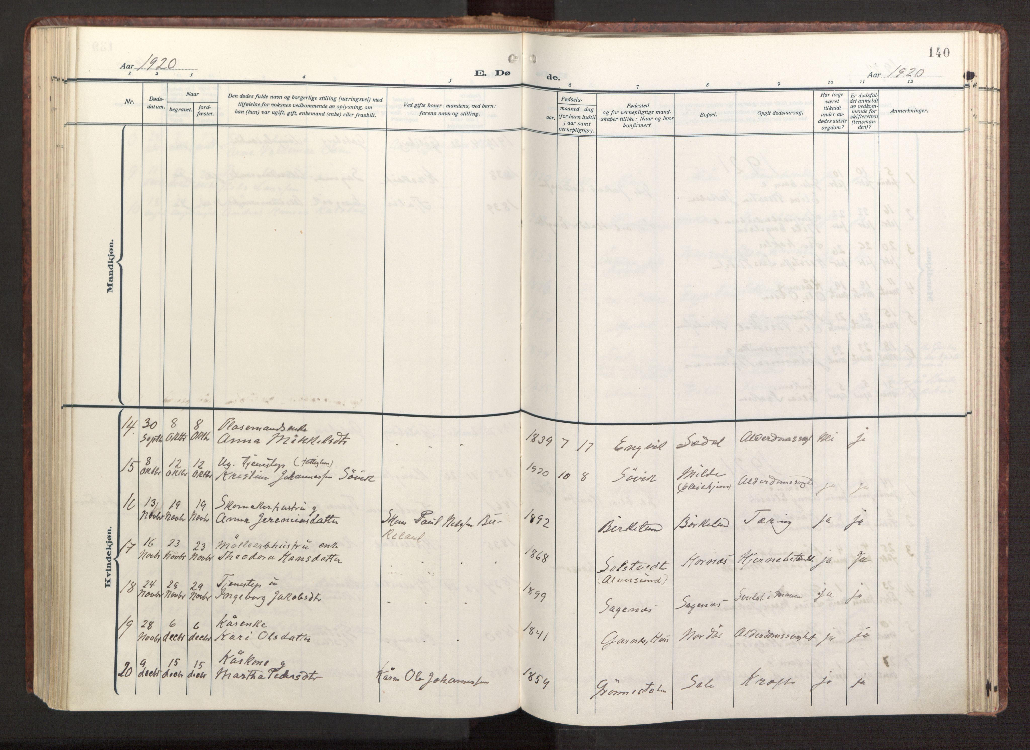 Fana Sokneprestembete, AV/SAB-A-75101/H/Haa/Haab/L0005: Ministerialbok nr. B 5, 1915-1923, s. 140
