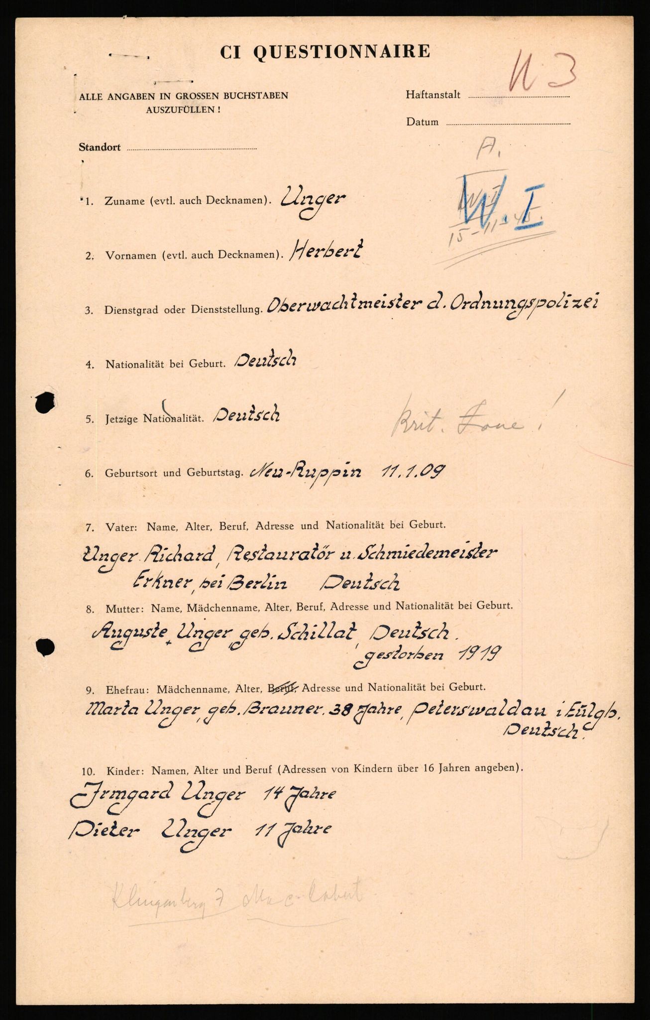 Forsvaret, Forsvarets overkommando II, AV/RA-RAFA-3915/D/Db/L0034: CI Questionaires. Tyske okkupasjonsstyrker i Norge. Tyskere., 1945-1946, s. 184