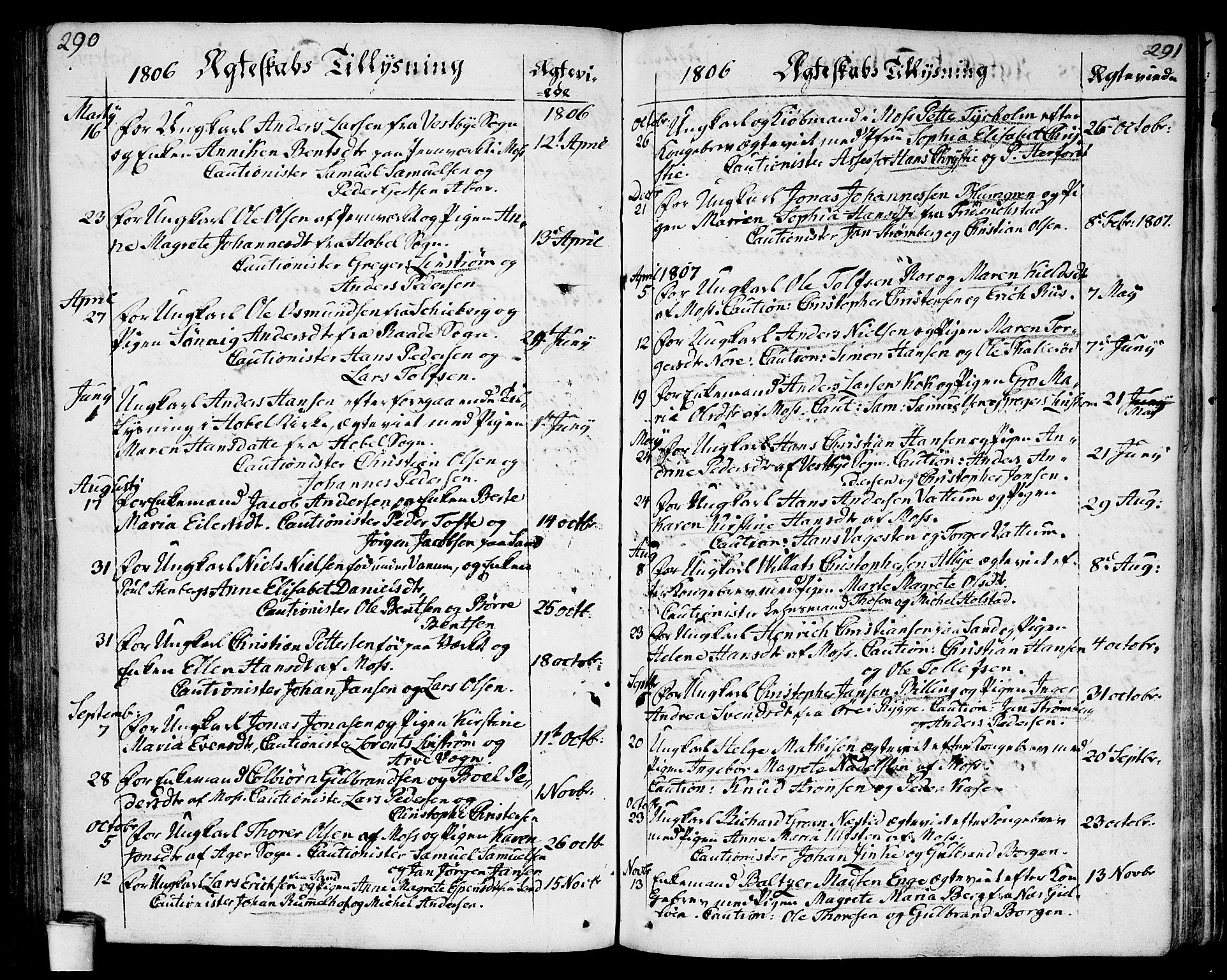 Moss prestekontor Kirkebøker, AV/SAO-A-2003/F/Fa/L0004: Ministerialbok nr. I 4, 1784-1808, s. 290-291