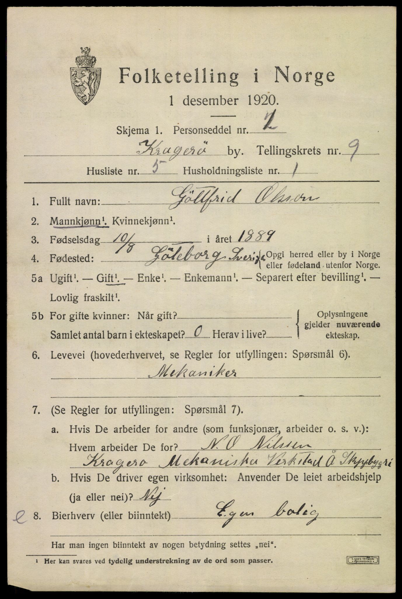 SAKO, Folketelling 1920 for 0801 Kragerø kjøpstad, 1920, s. 11997