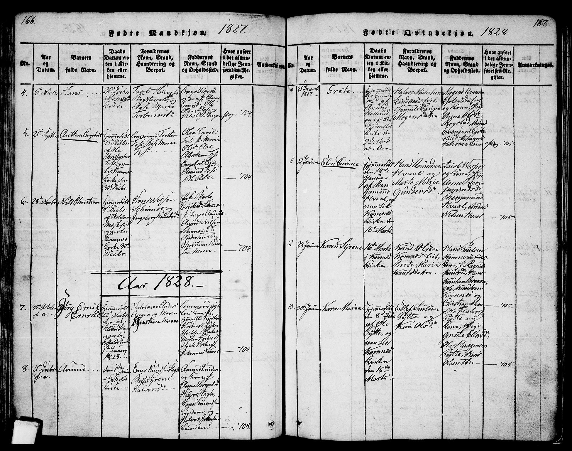 Sandsvær kirkebøker, AV/SAKO-A-244/G/Ga/L0003: Klokkerbok nr. I 3, 1817-1839, s. 166-167