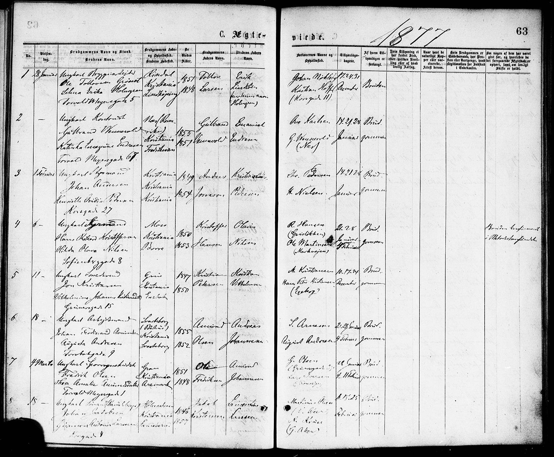 Paulus prestekontor Kirkebøker, AV/SAO-A-10871/F/Fa/L0002: Ministerialbok nr. 2, 1875-1878, s. 63