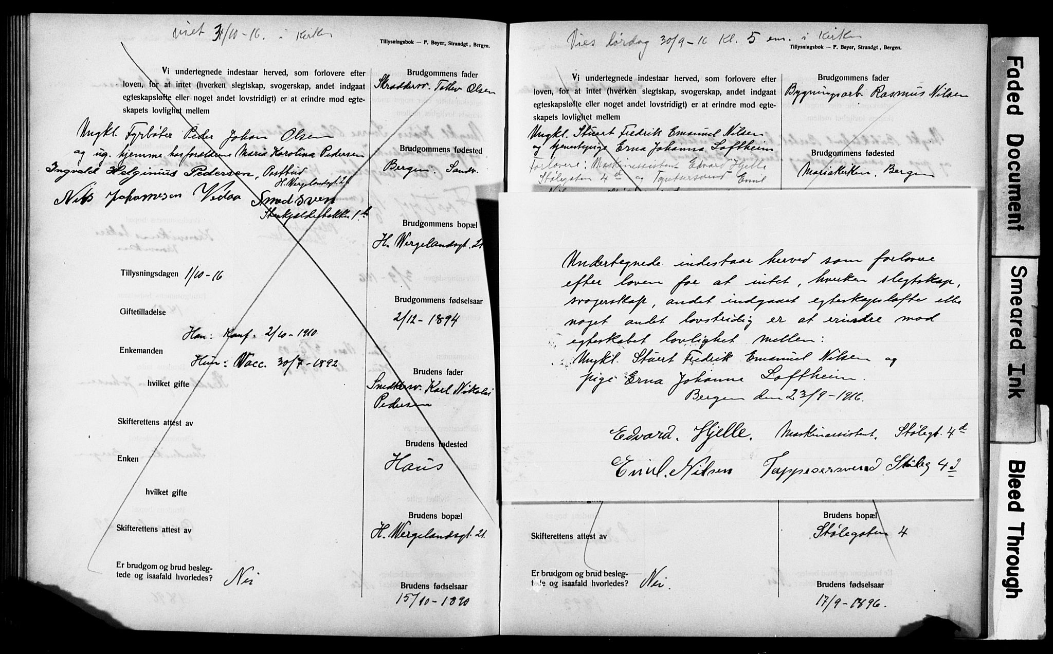 Mariakirken Sokneprestembete, SAB/A-76901: Forlovererklæringer nr. II.5.3, 1909-1917, s. 165